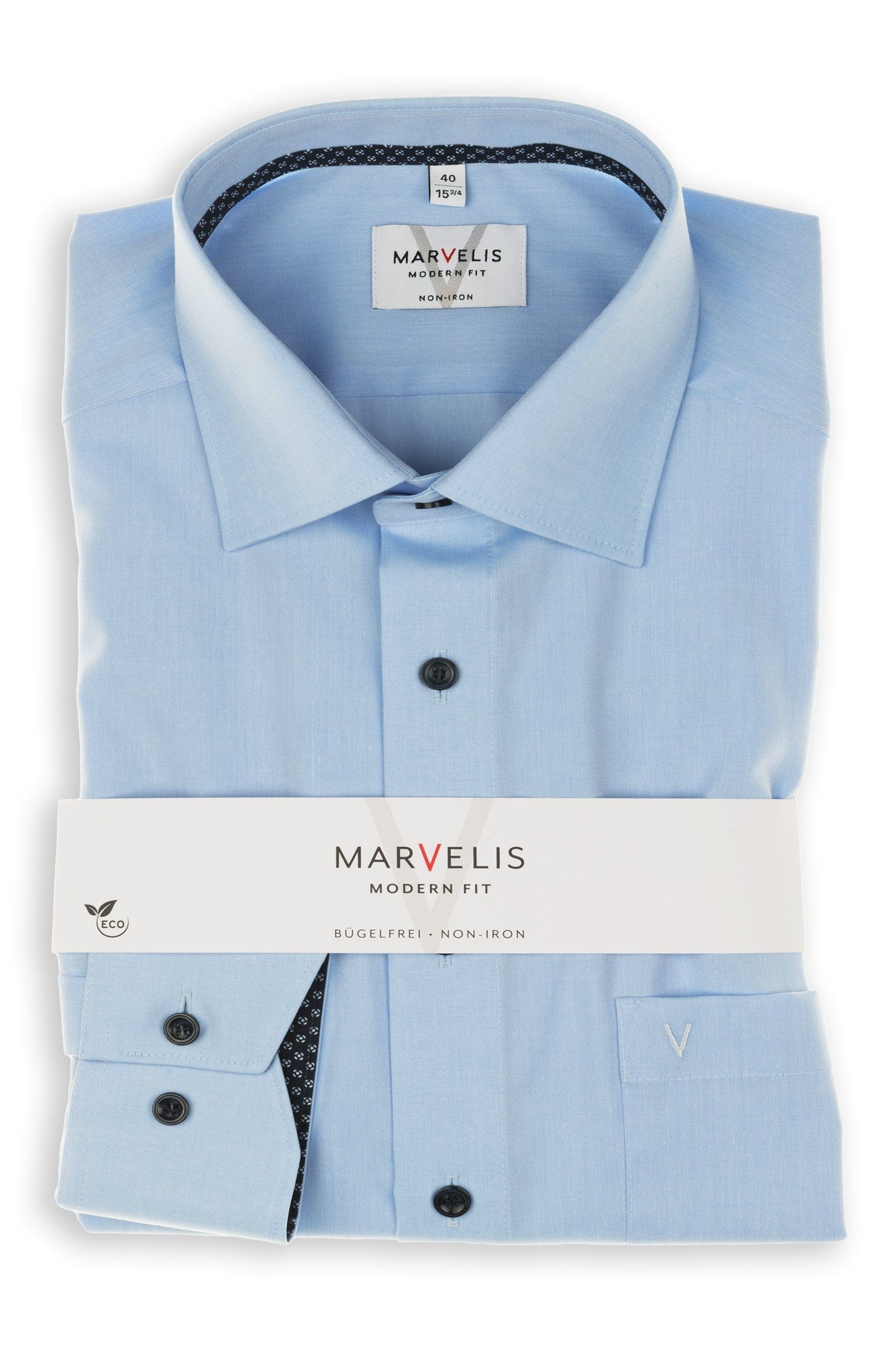 Marvelis Modern Fit Plain Shirt with Printed Trim - Blue
