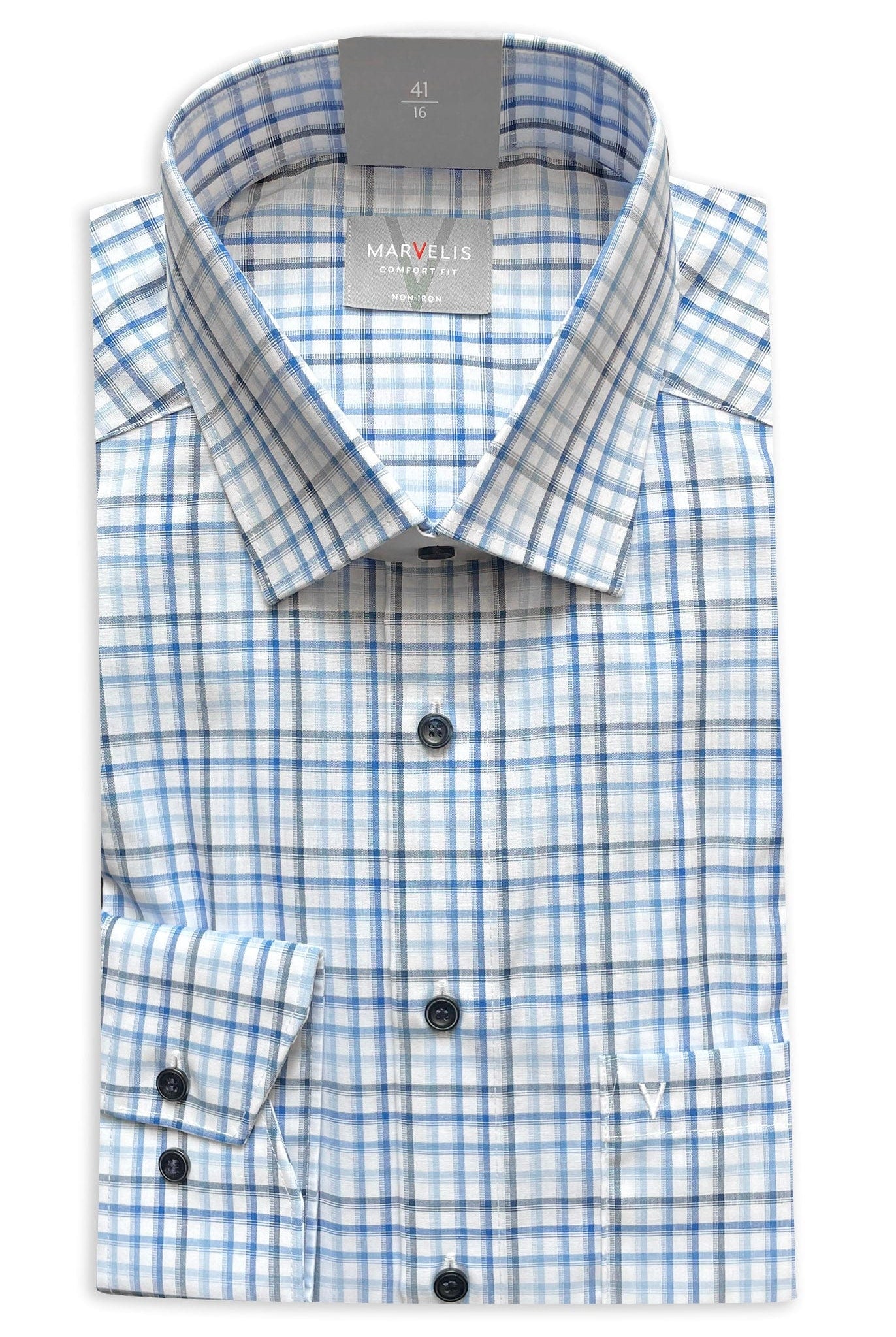 Marvelis Non-Iron Comfort Fit Check Shirt - White/Blue
