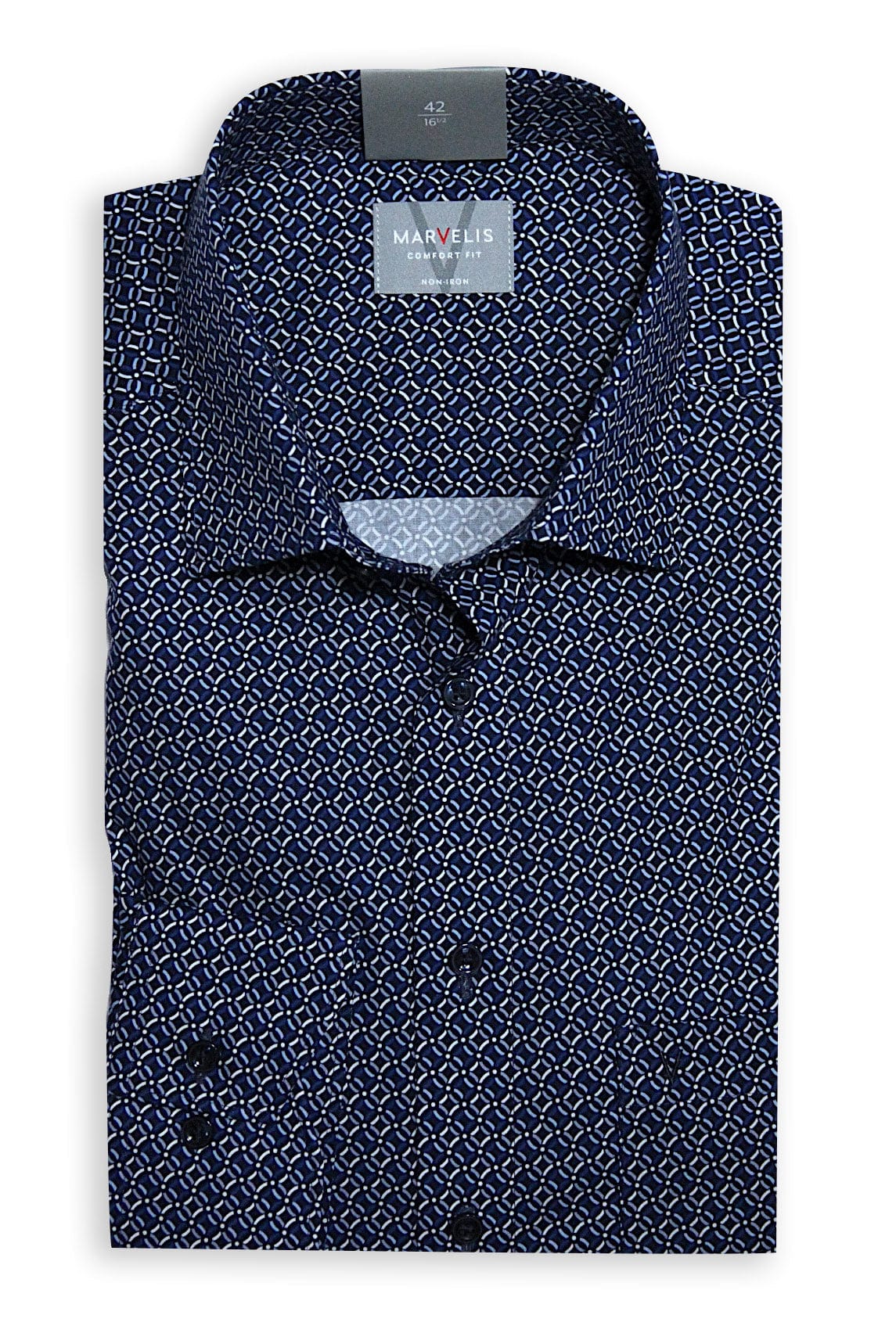 Marvelis Non-Iron Comfort Fit Circular Print Shirt - Navy/White