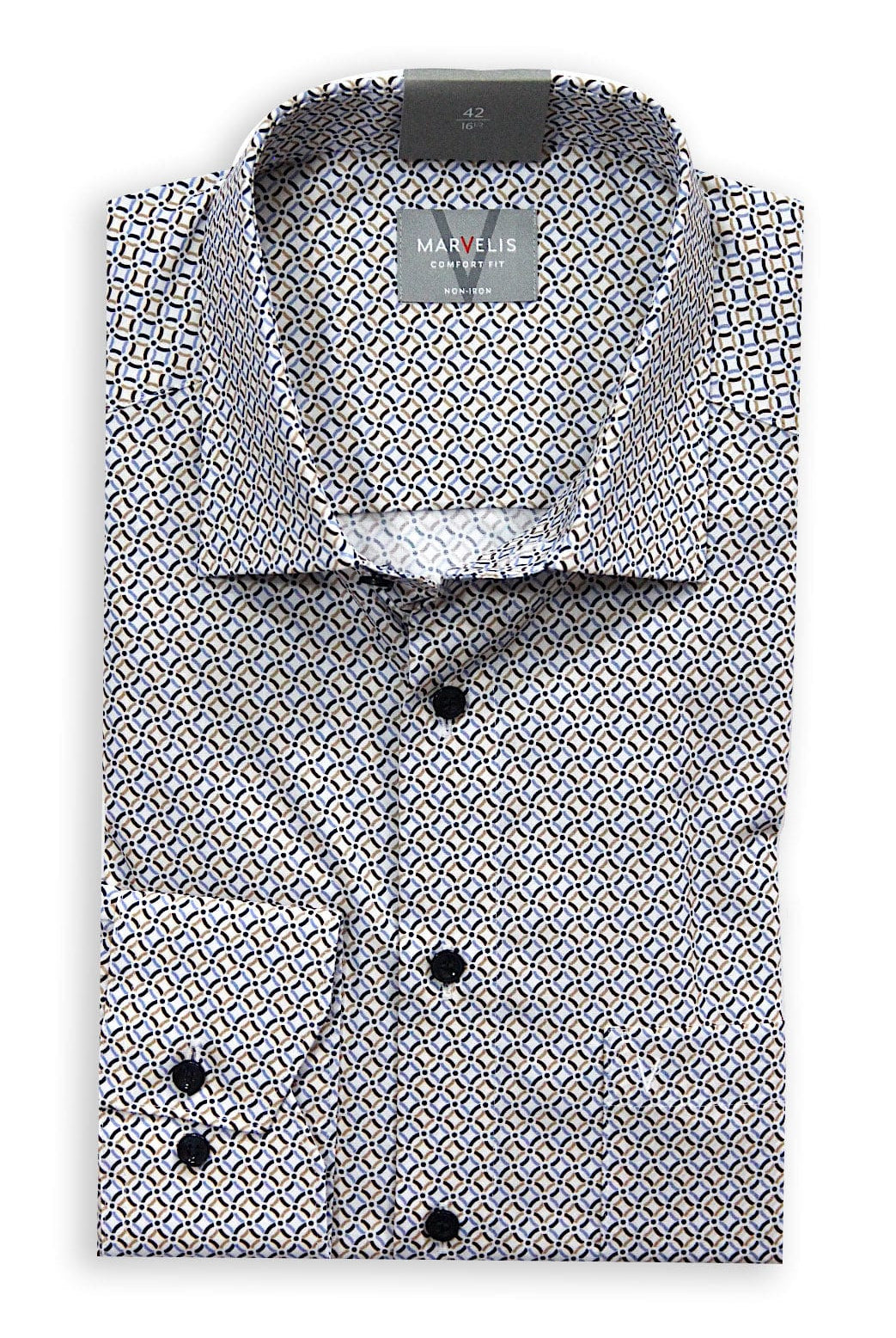 Marvelis Non-Iron Comfort Fit Tile Print - Blue/Brown