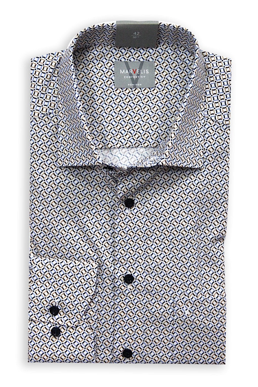 Marvelis Non-Iron Comfort Fit Tile Print - Blue/Brown