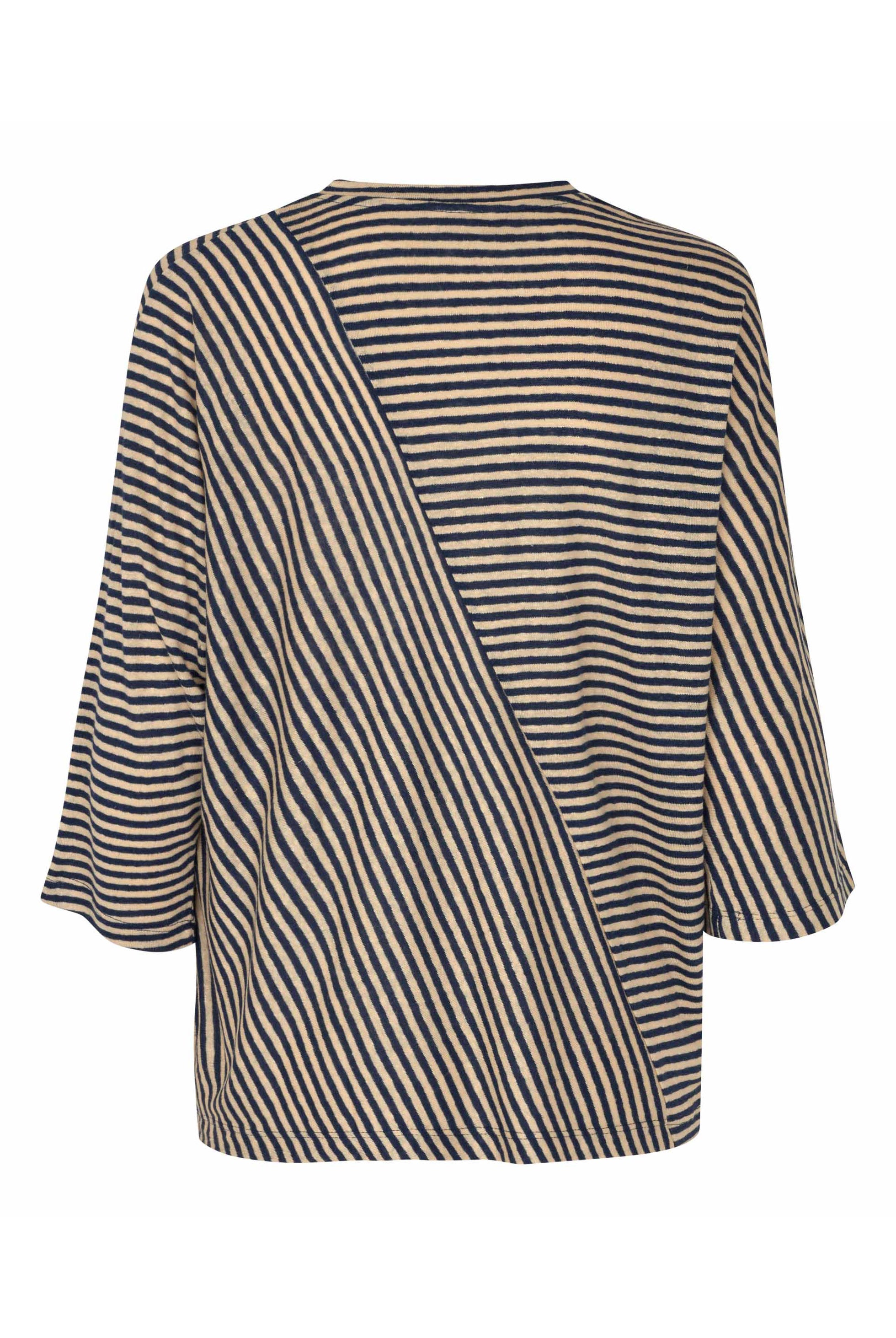Masai Drasara Striped Linen-blend 3/4 Top - Medieval Blue