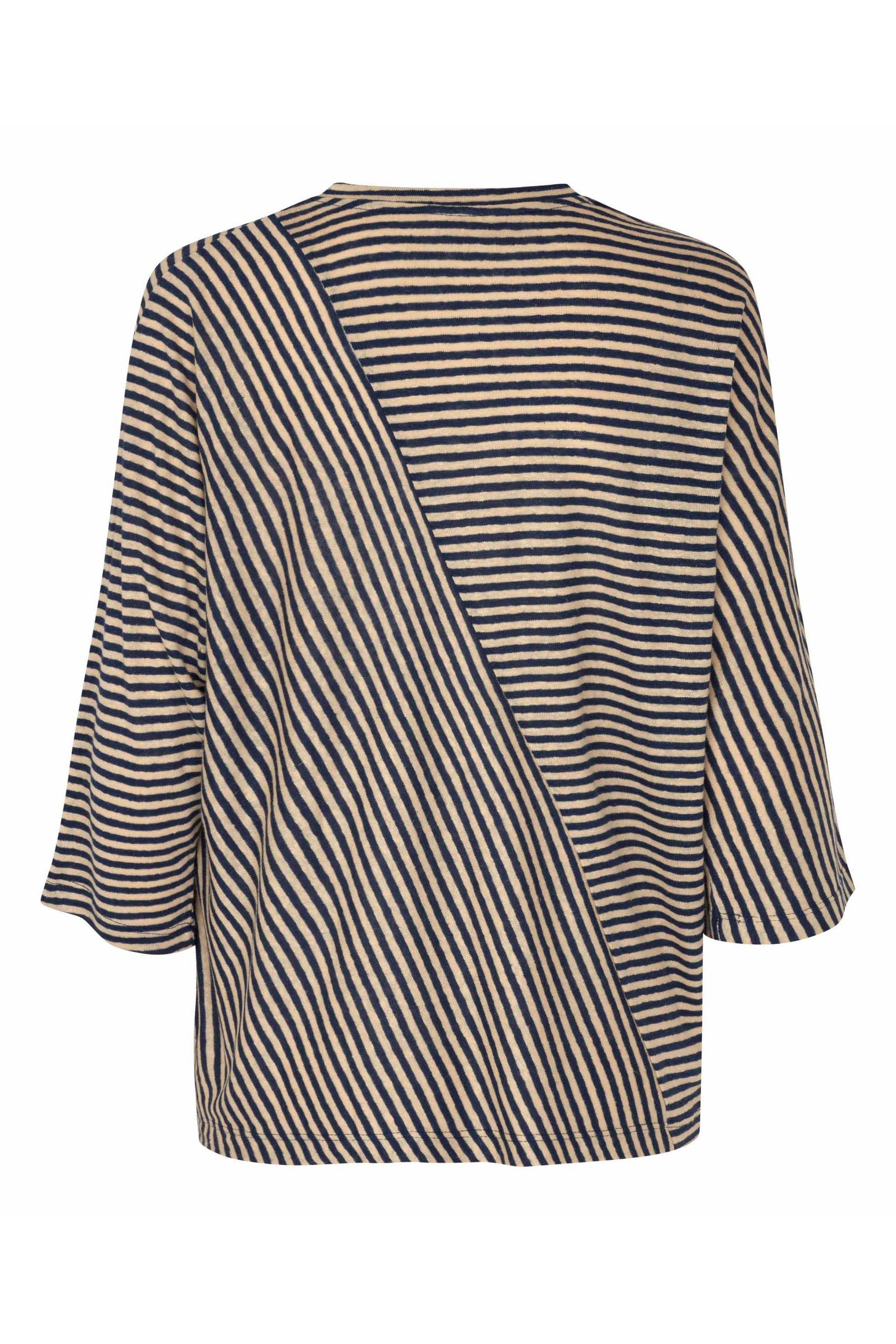 Masai Drasara Striped Linen-blend 3/4 Top - Medieval Blue