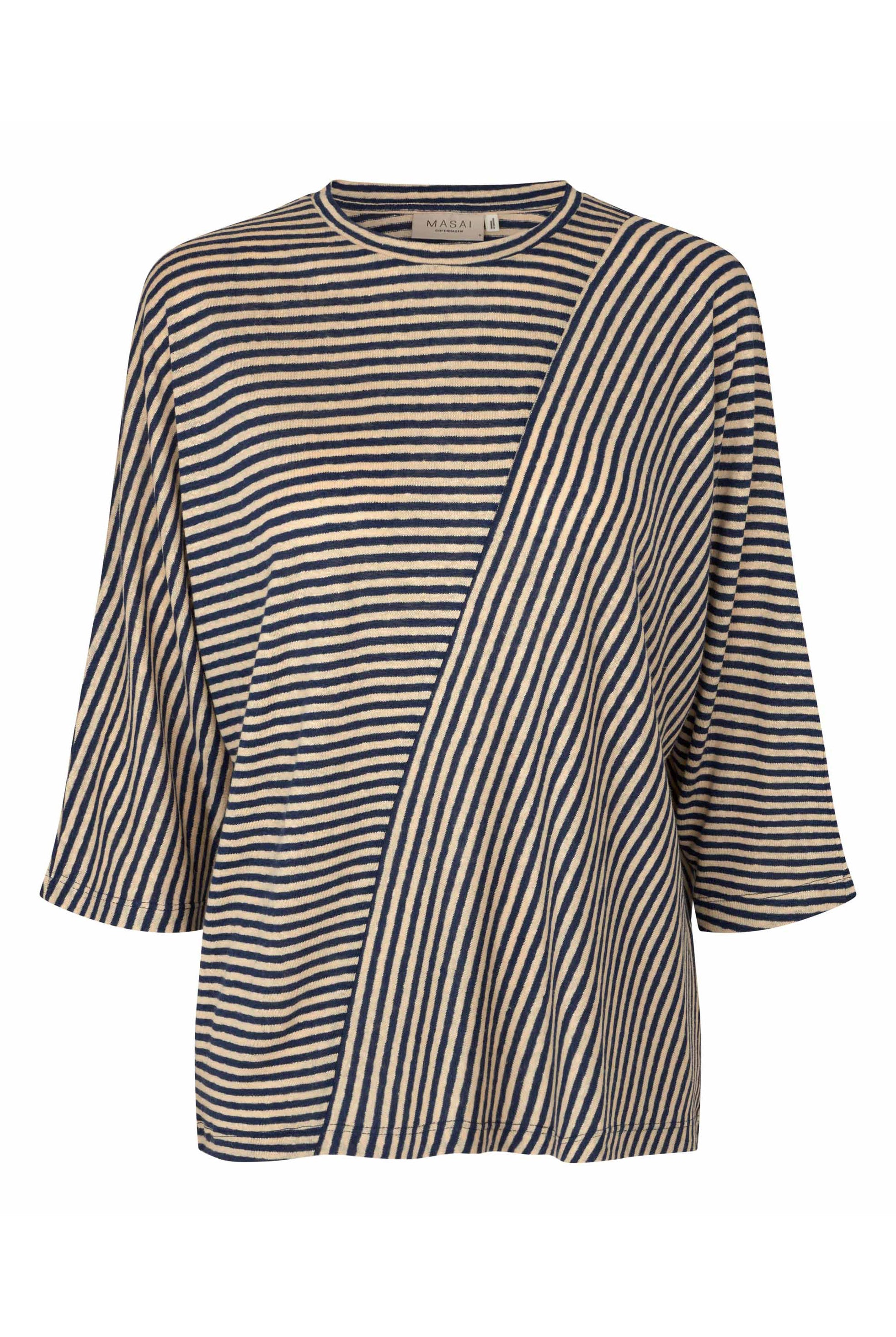 Masai Drasara Striped Linen-blend 3/4 Top - Medieval Blue