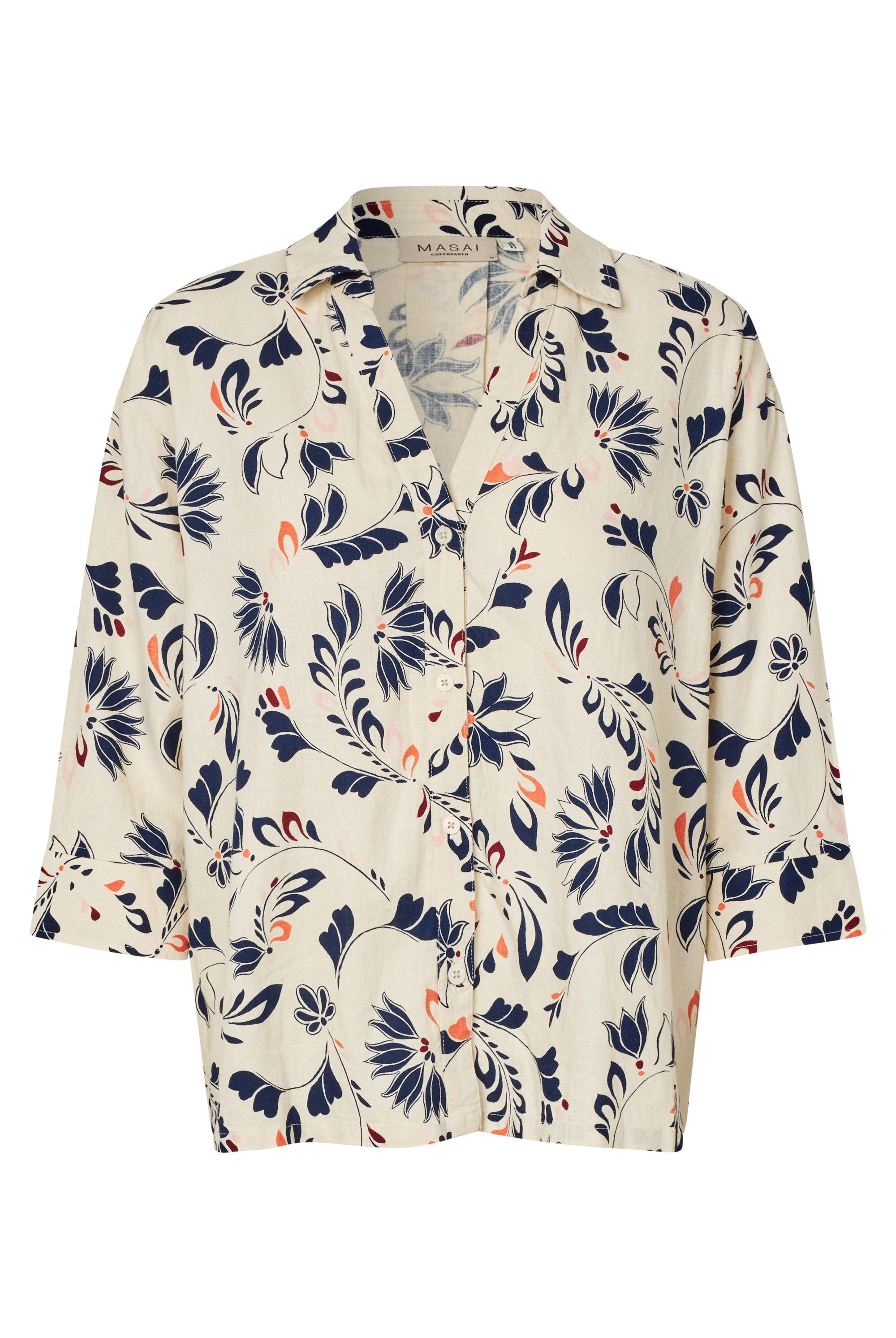 Masai Indorias Floral Linen Blend Shirt - Medieval Blue