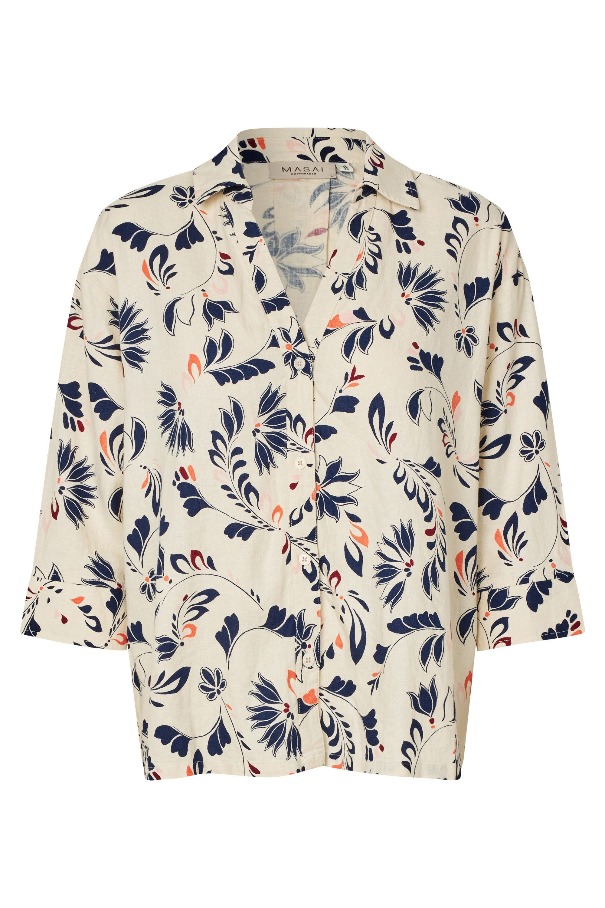 Masai Indorias Floral Linen Blend Shirt - Medieval Blue