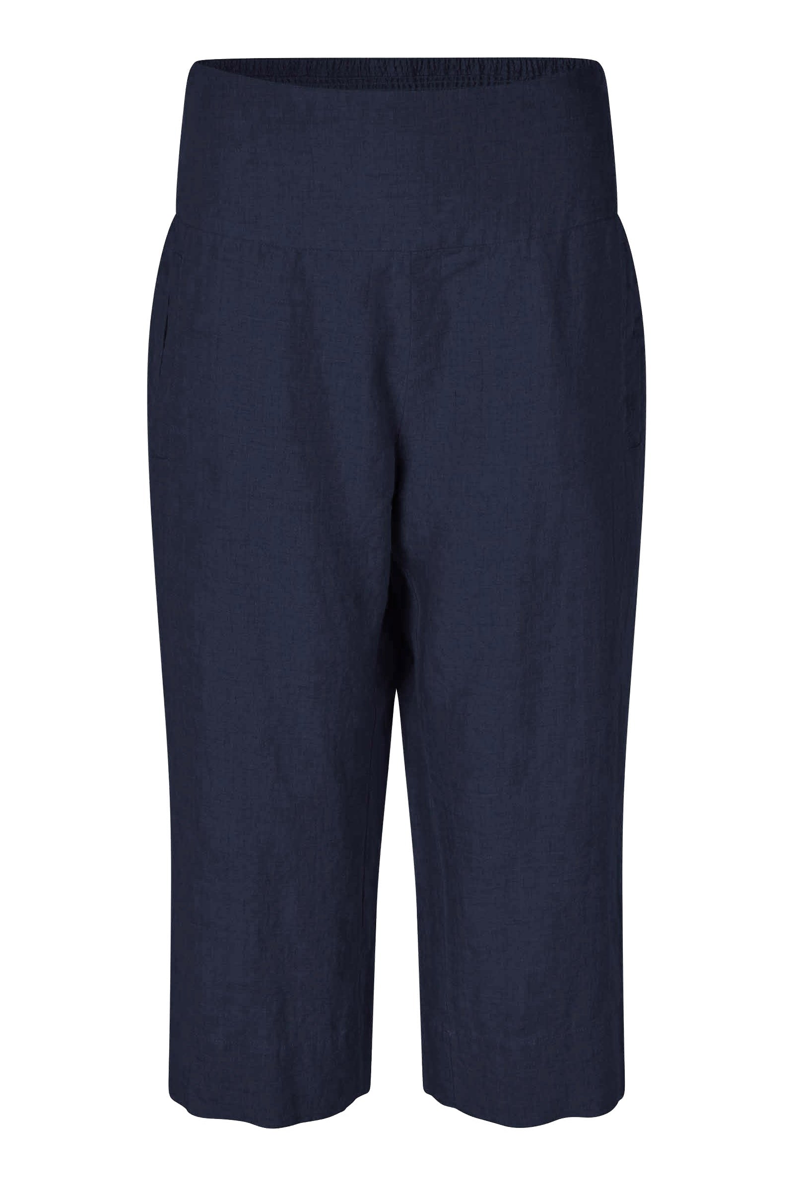 Masai Pallas Elasticated Waist Cropped Linen Trousers - Navy