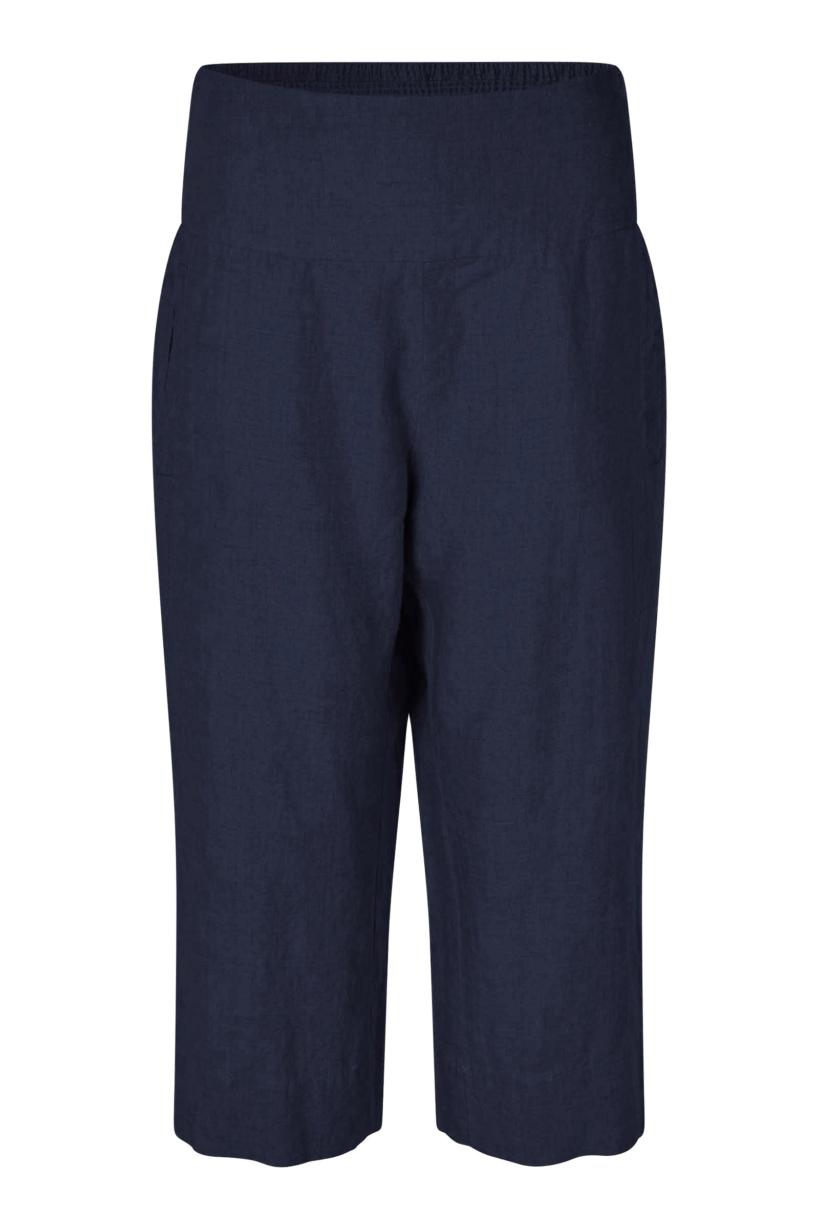 Masai Pallas Elasticated Waist Cropped Linen Trousers - Navy