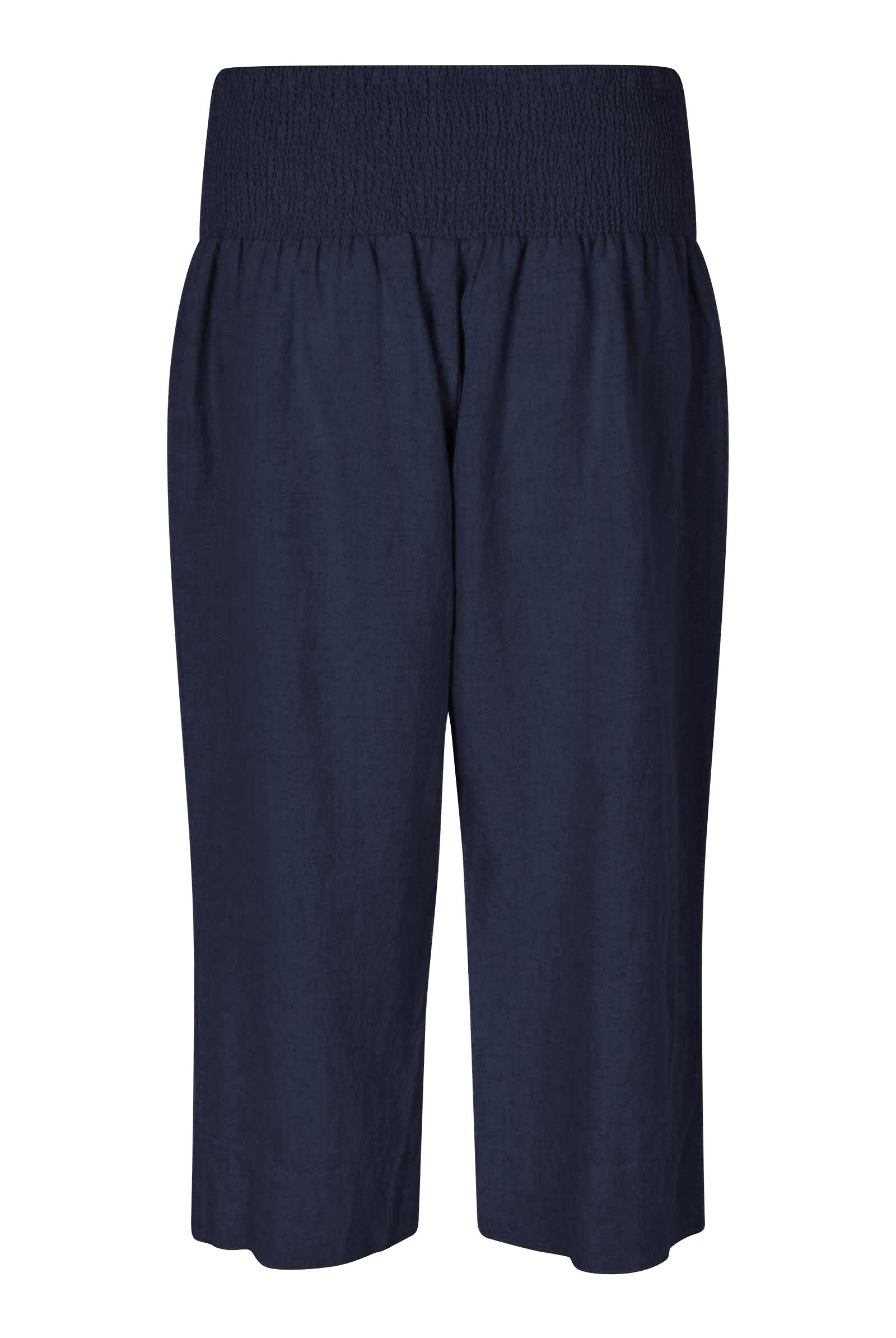 Masai Pallas Elasticated Waist Cropped Linen Trousers - Navy