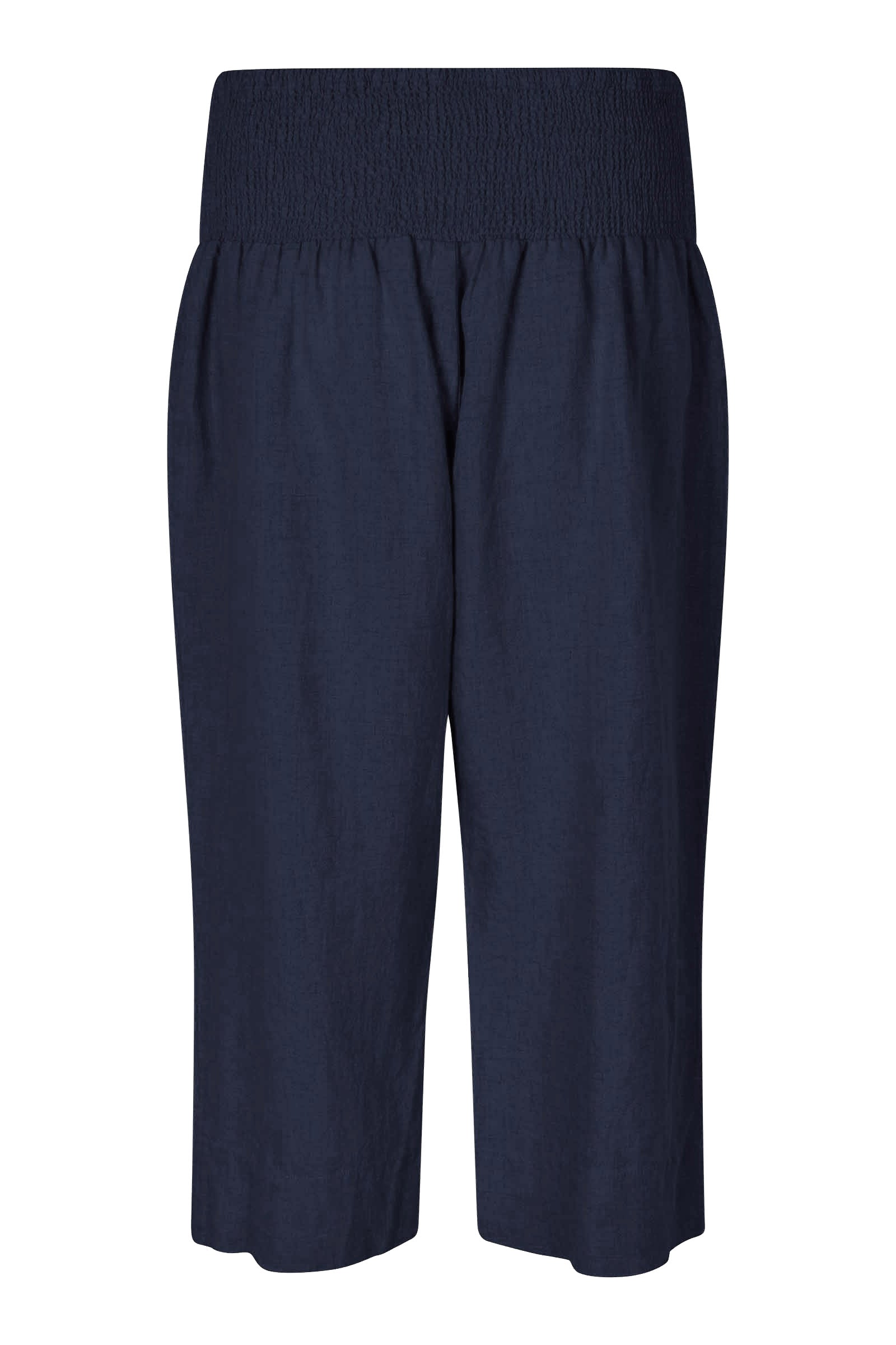 Masai Pallas Elasticated Waist Cropped Linen Trousers - Navy