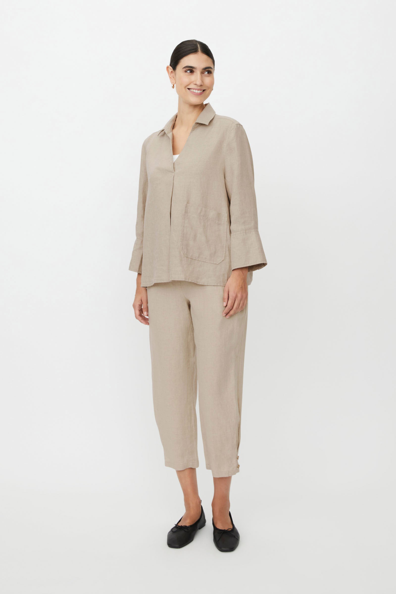 Masai Penna Linen Elastic Waist Cropped Trousers - Natural