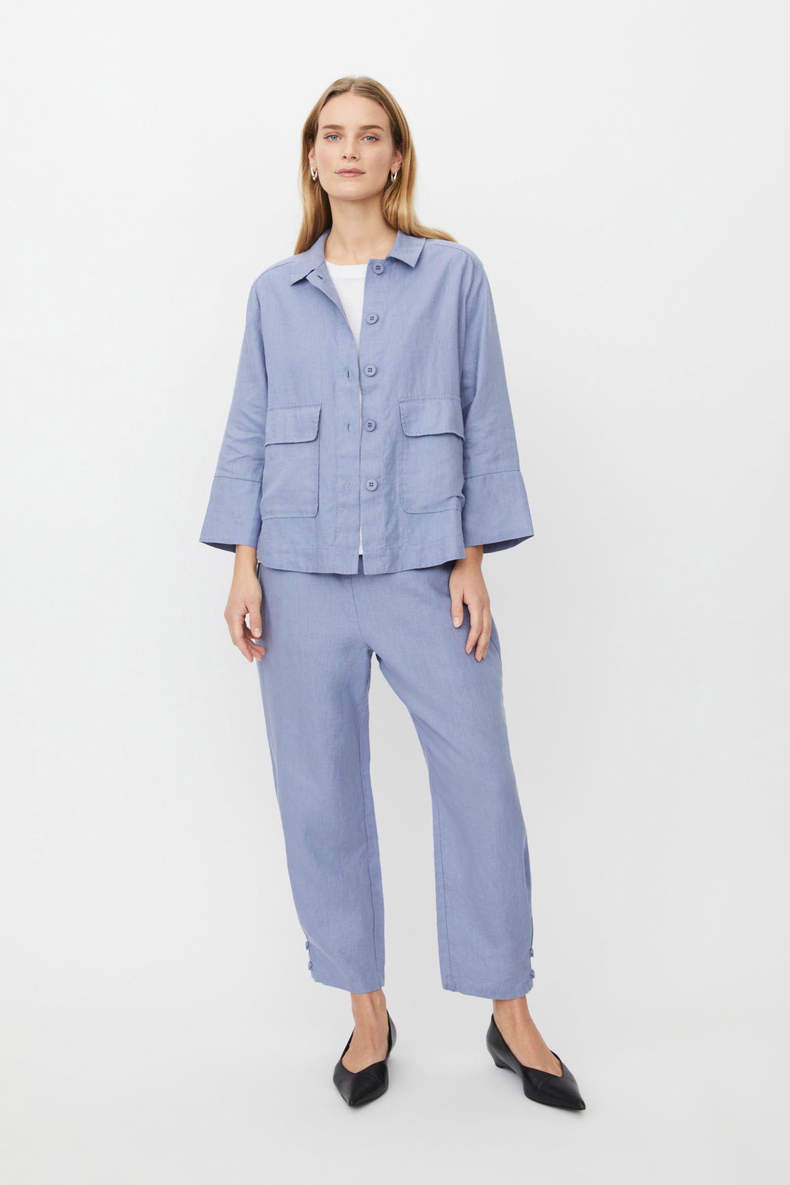 Masai Penna Linen Elastic Waist Cropped Trousers - Stonewash