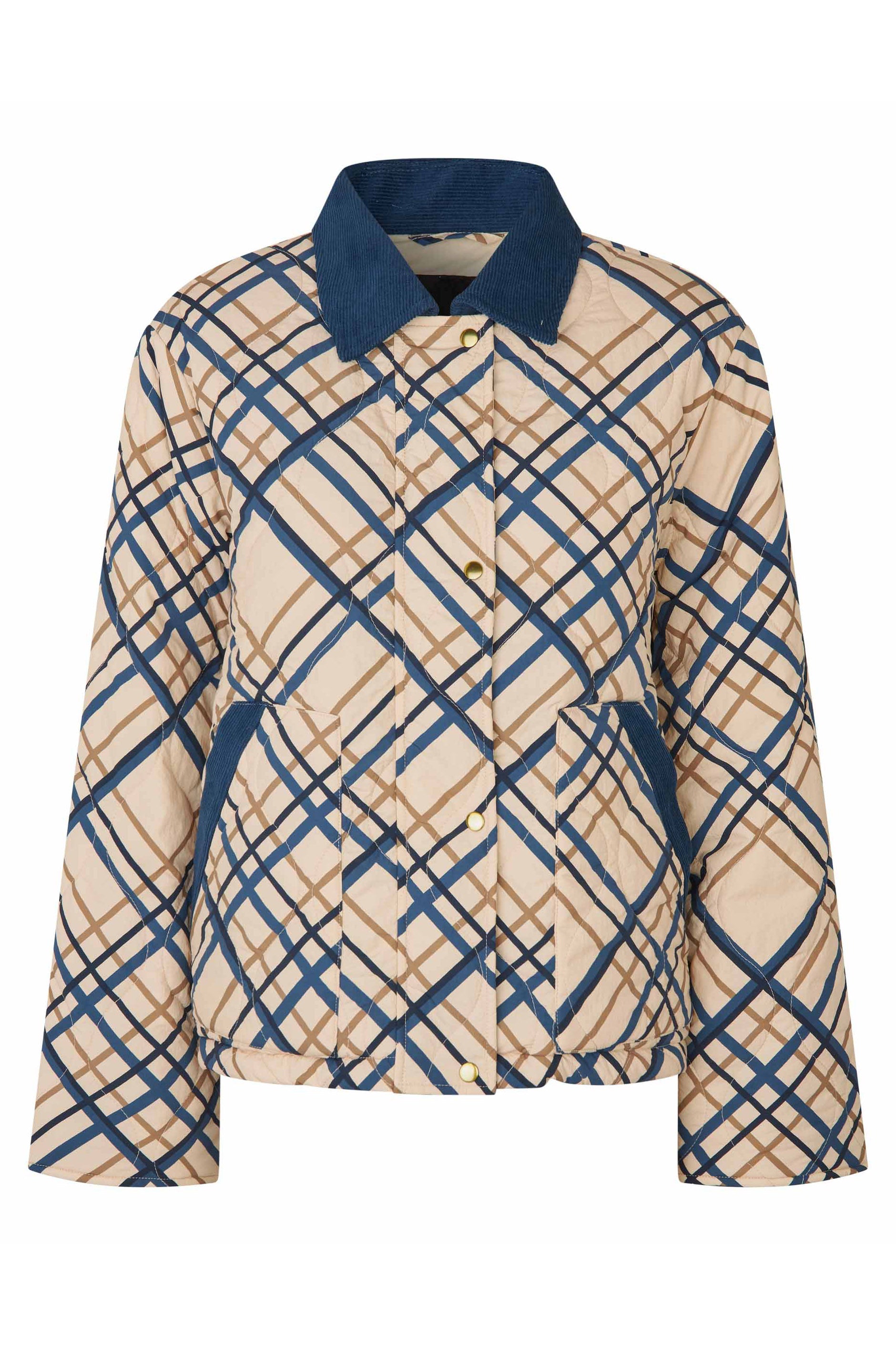 Masai Tovion Quilted Check Jacket Coat - Ensign Blue