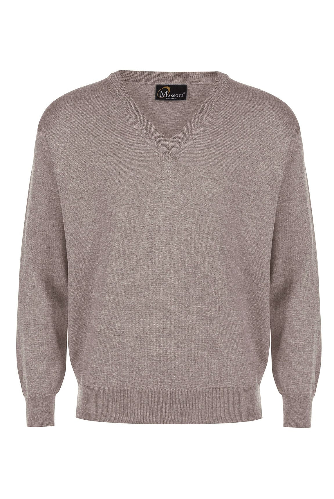 Massoti Extra Fine Merino Wool V Neck Jumper - Beige