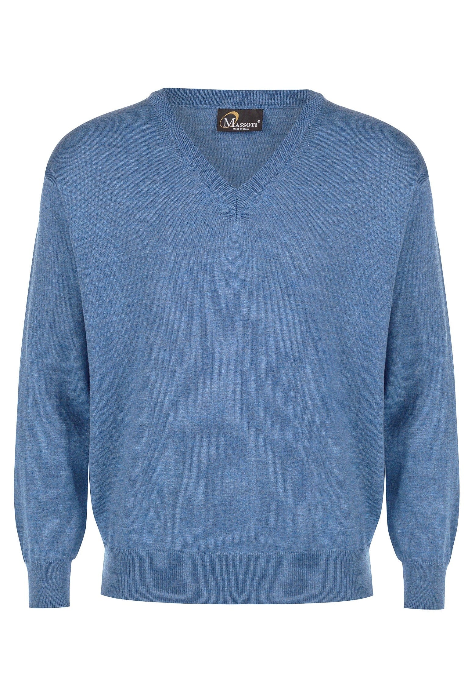 Massoti Extra Fine Merino Wool V Neck Jumper - Denim