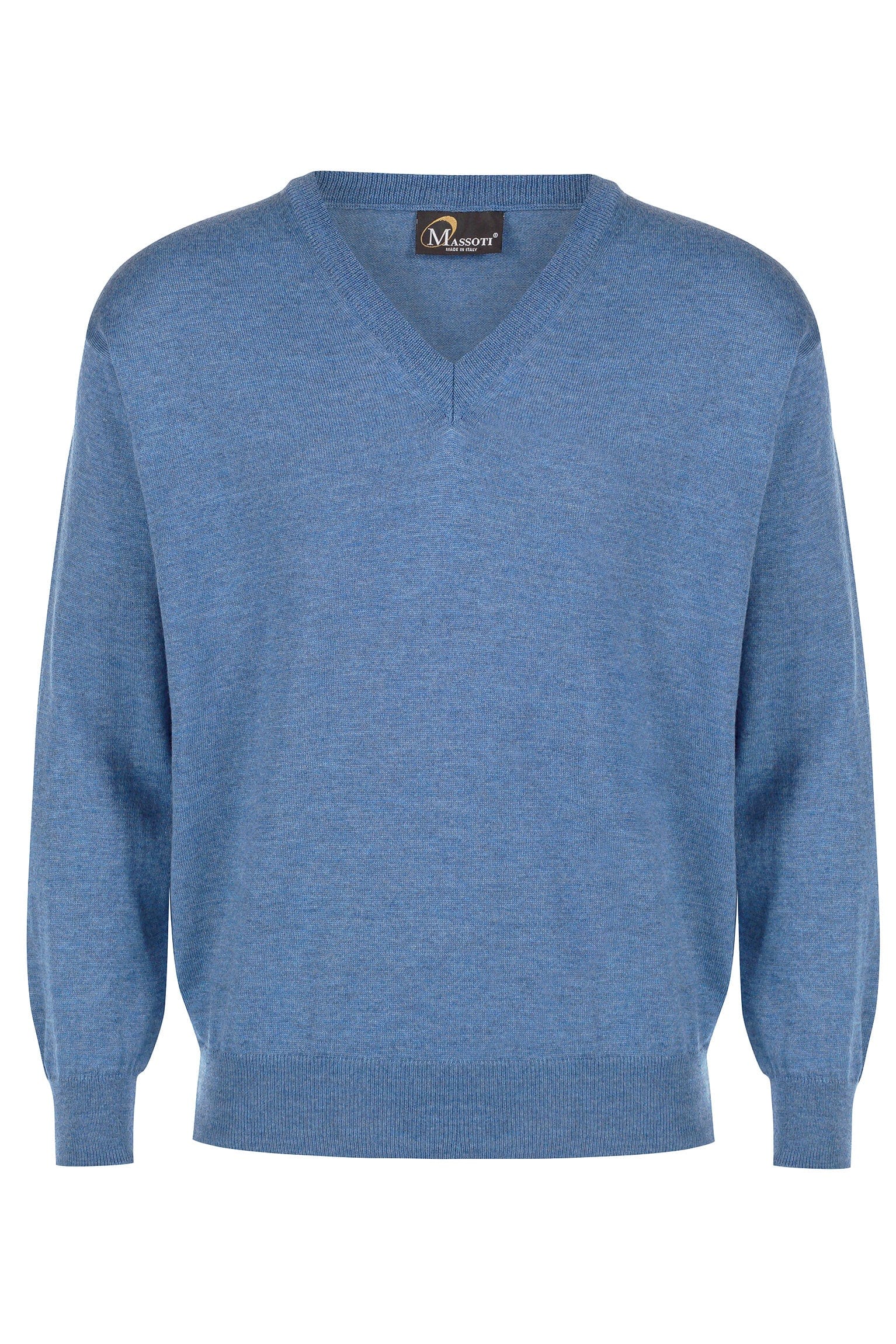 Massoti Extra Fine Merino Wool V Neck Jumper - Denim