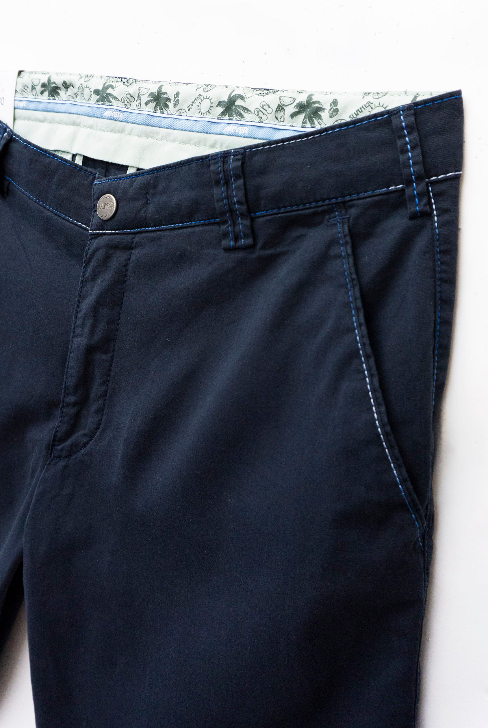 Meyer B-Palma Cotton Stretch Rainbow Stitch Shorts - Navy