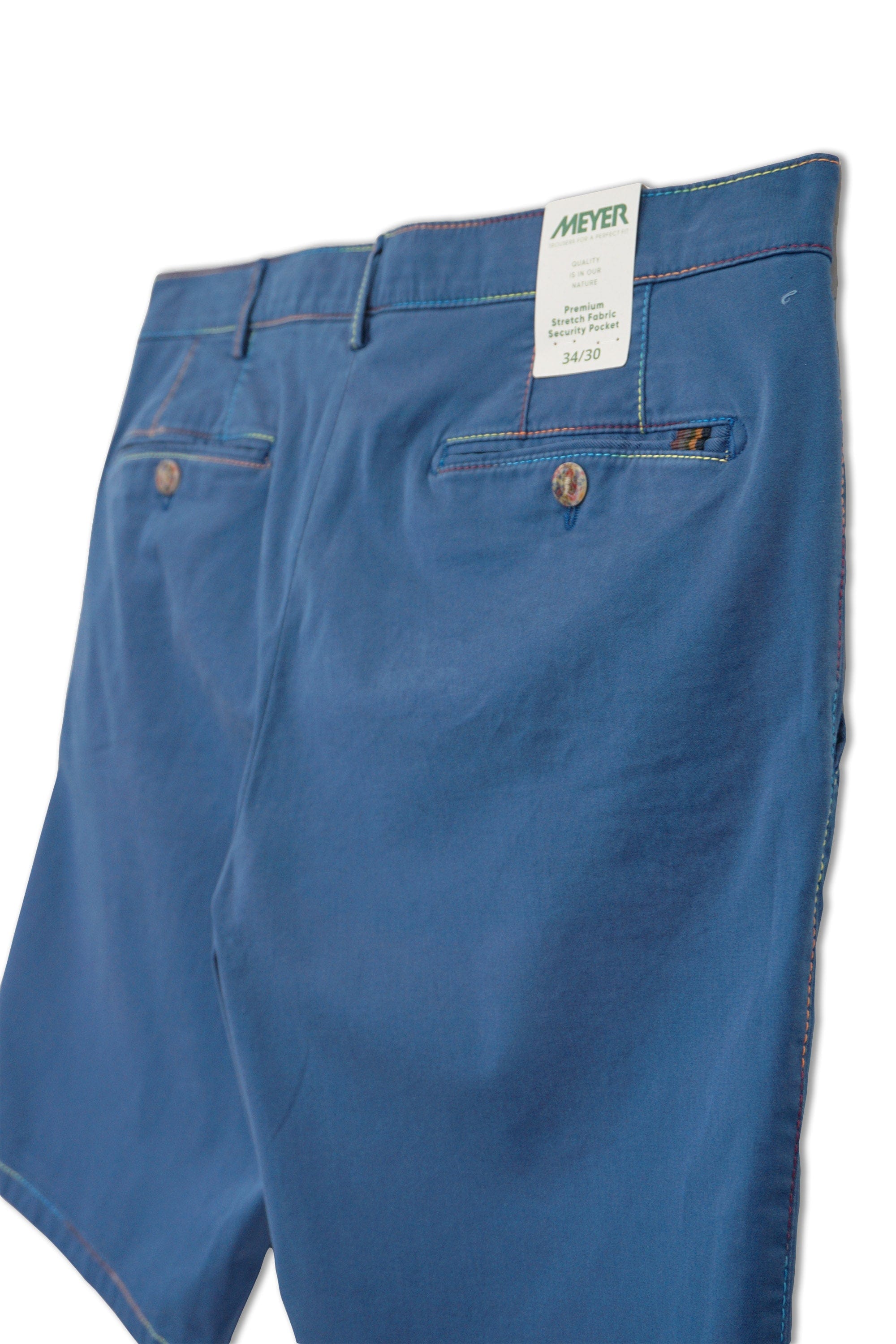 Meyer B-Palma Rainbow Stitch Cotton Stretch Shorts - Blue