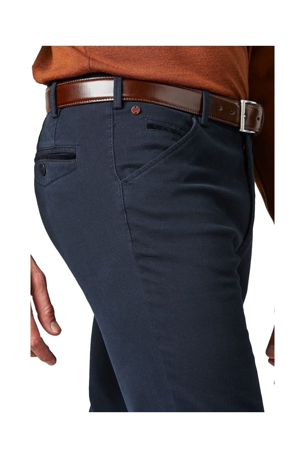 Meyer Chicago Canas Look Stretch Chino Trousers - Navy