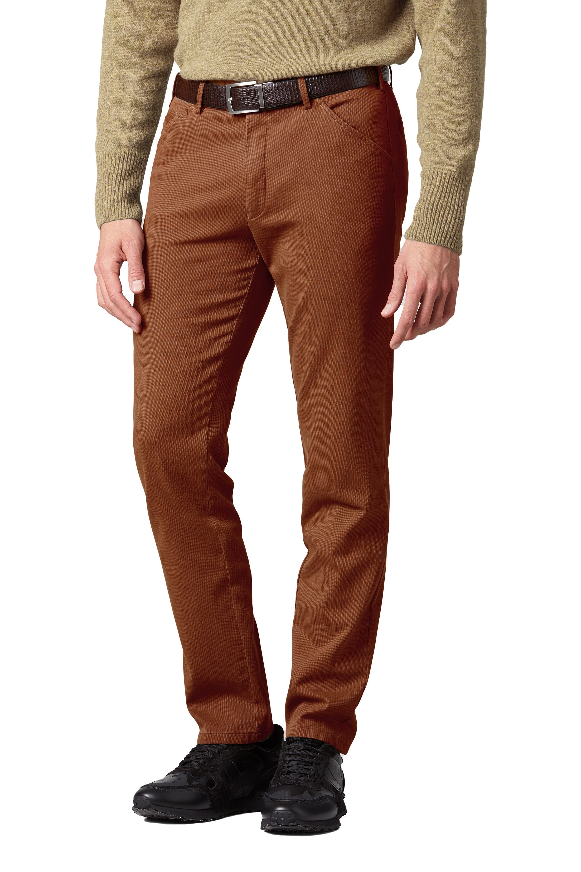 Meyer Chicago Canvas Look Stretch Chino Trousers - Burnt Orange