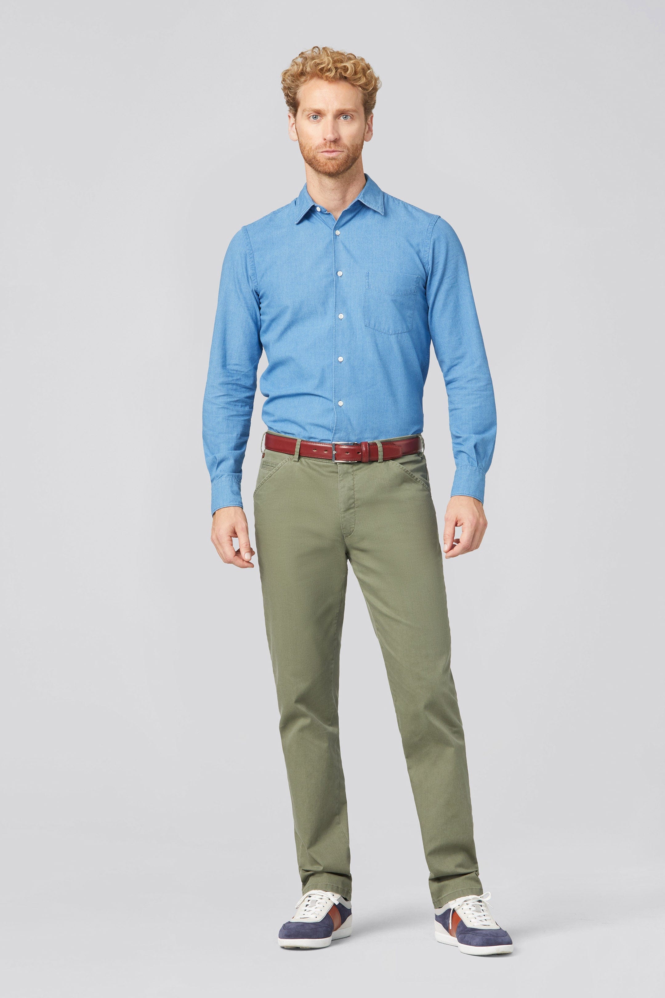Meyer Chicago Cotton Stretch Chino Trousers - Moss Green