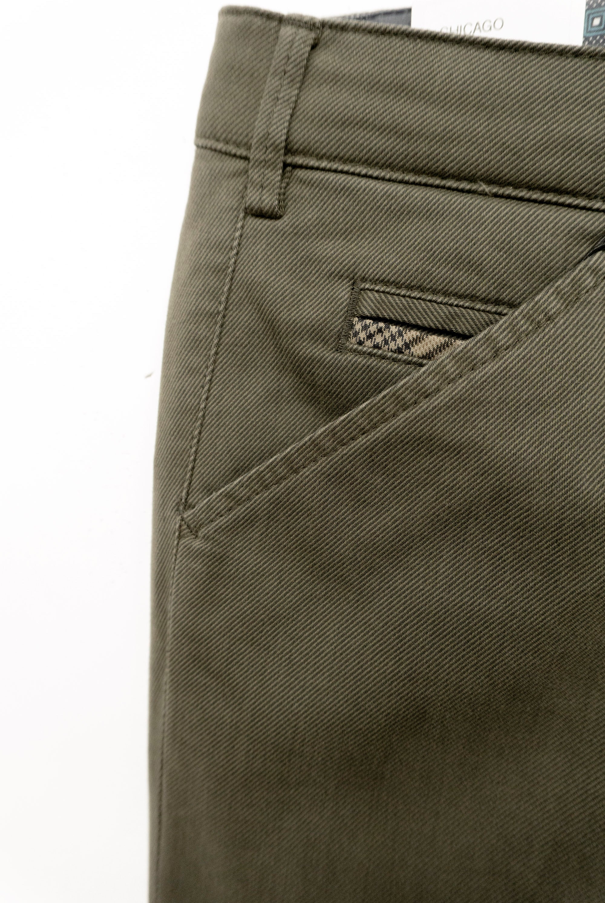 Meyer Chicago Cotton Stretch Micro Print Chinos - Dark Olive