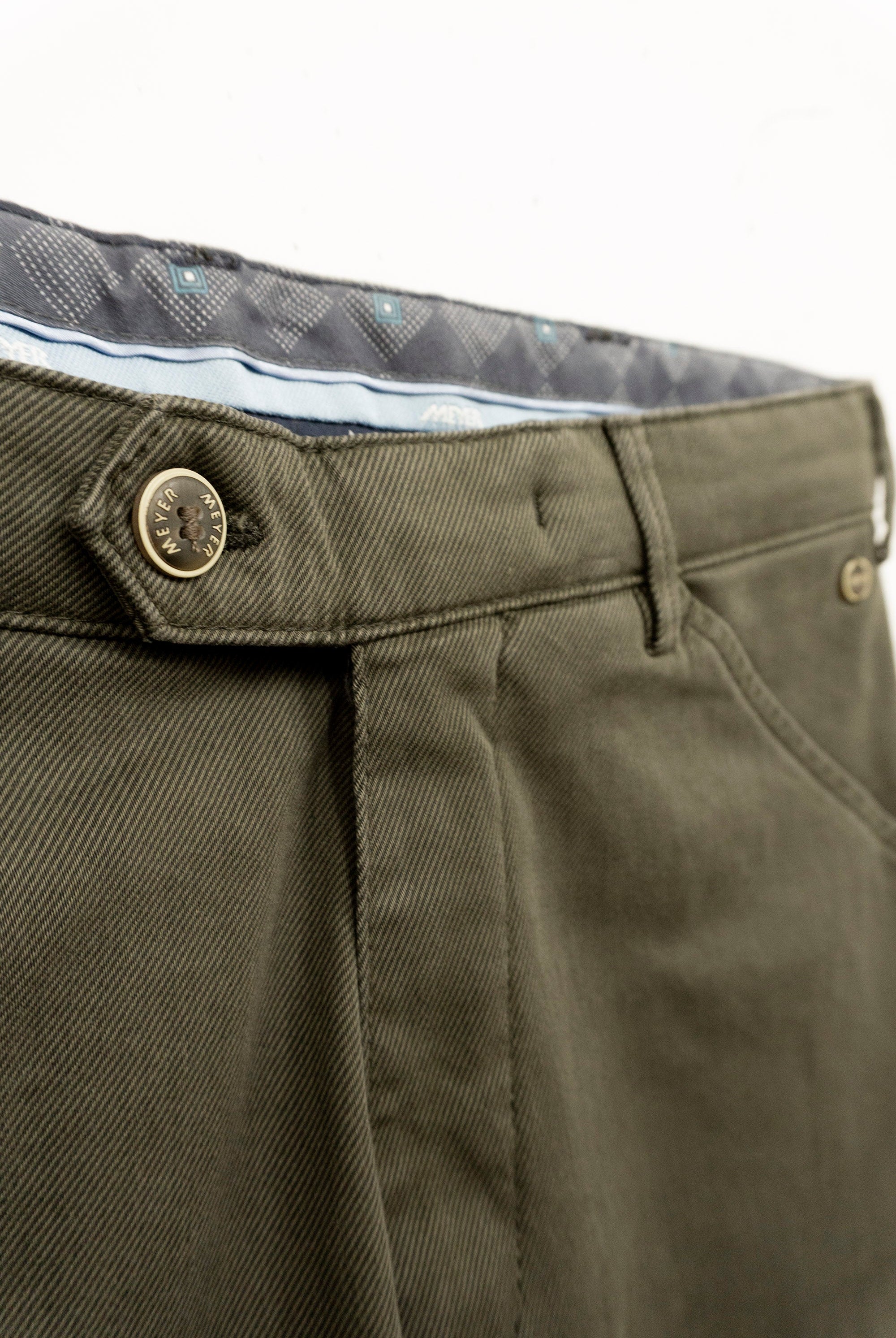 Meyer Chicago Cotton Stretch Micro Print Chinos - Dark Olive