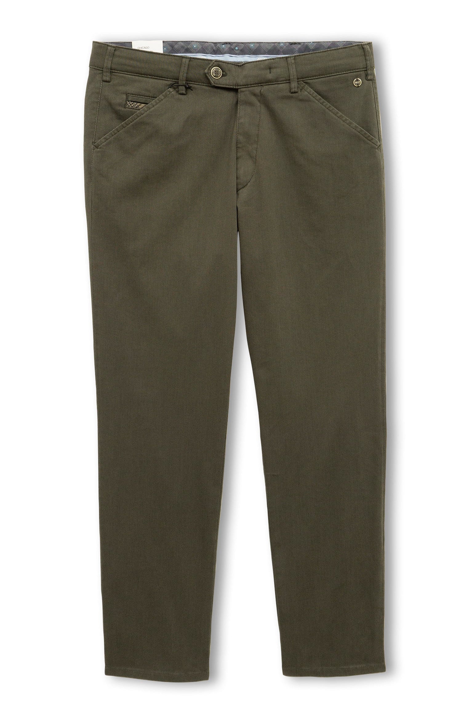Meyer Chicago Cotton Stretch Micro Print Chinos - Dark Olive