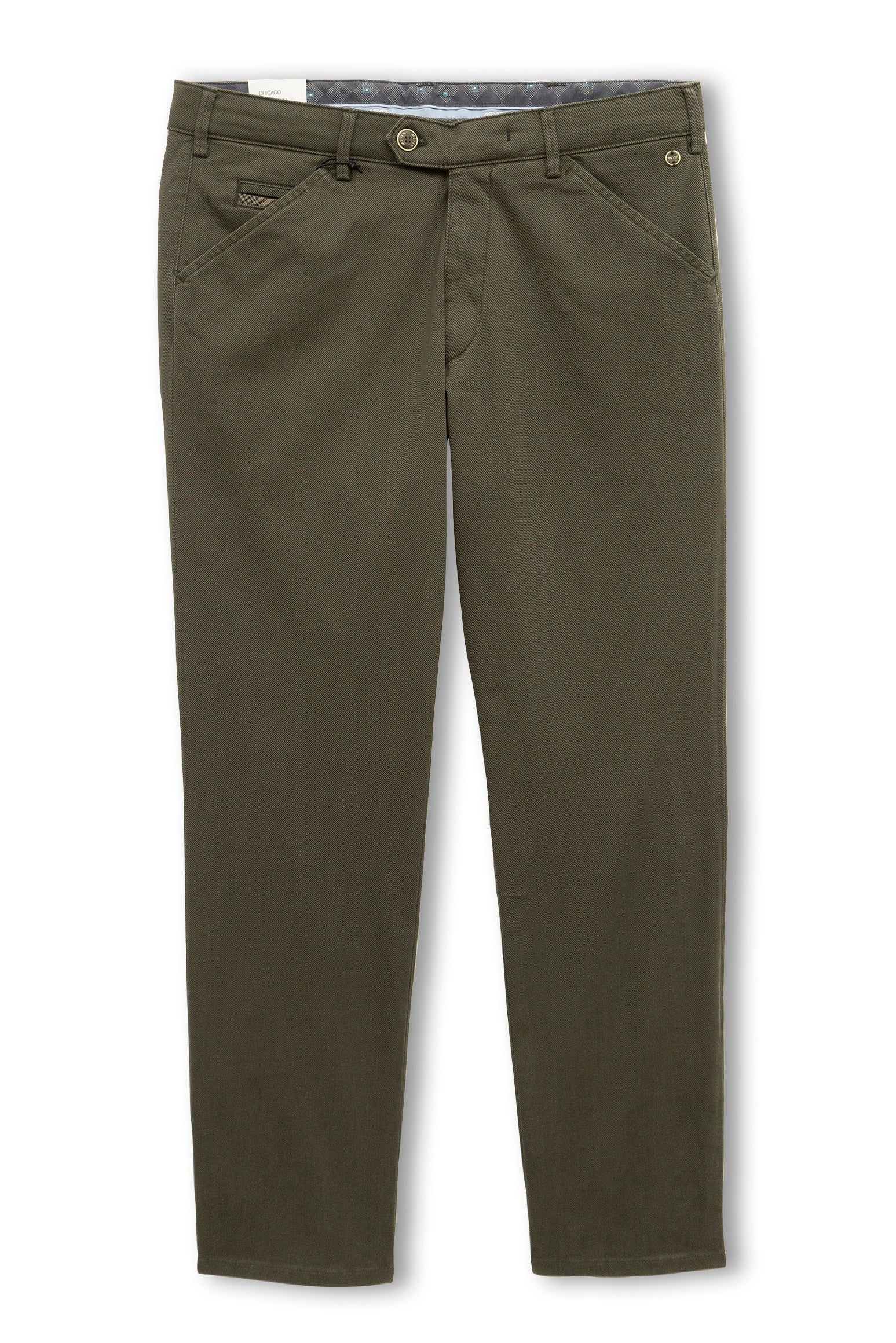Meyer Chicago Cotton Stretch Micro Print Chinos - Dark Olive