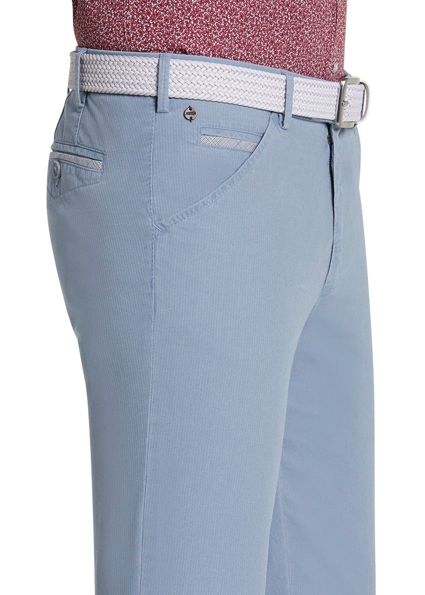 Meyer Chicago Micro-Striped Cotton Chino Trousers - Light Blue