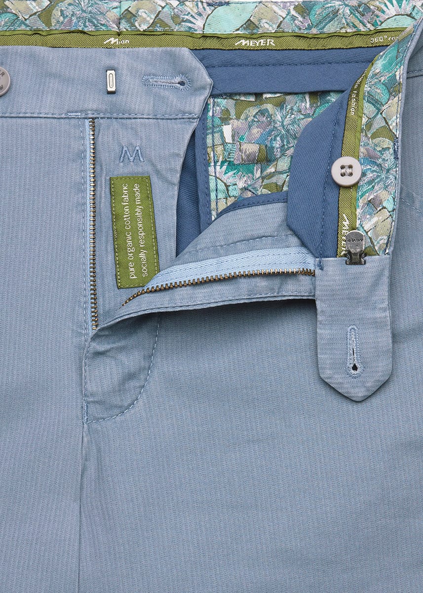 Meyer Chicago Micro-Striped Cotton Chino Trousers - Light Blue