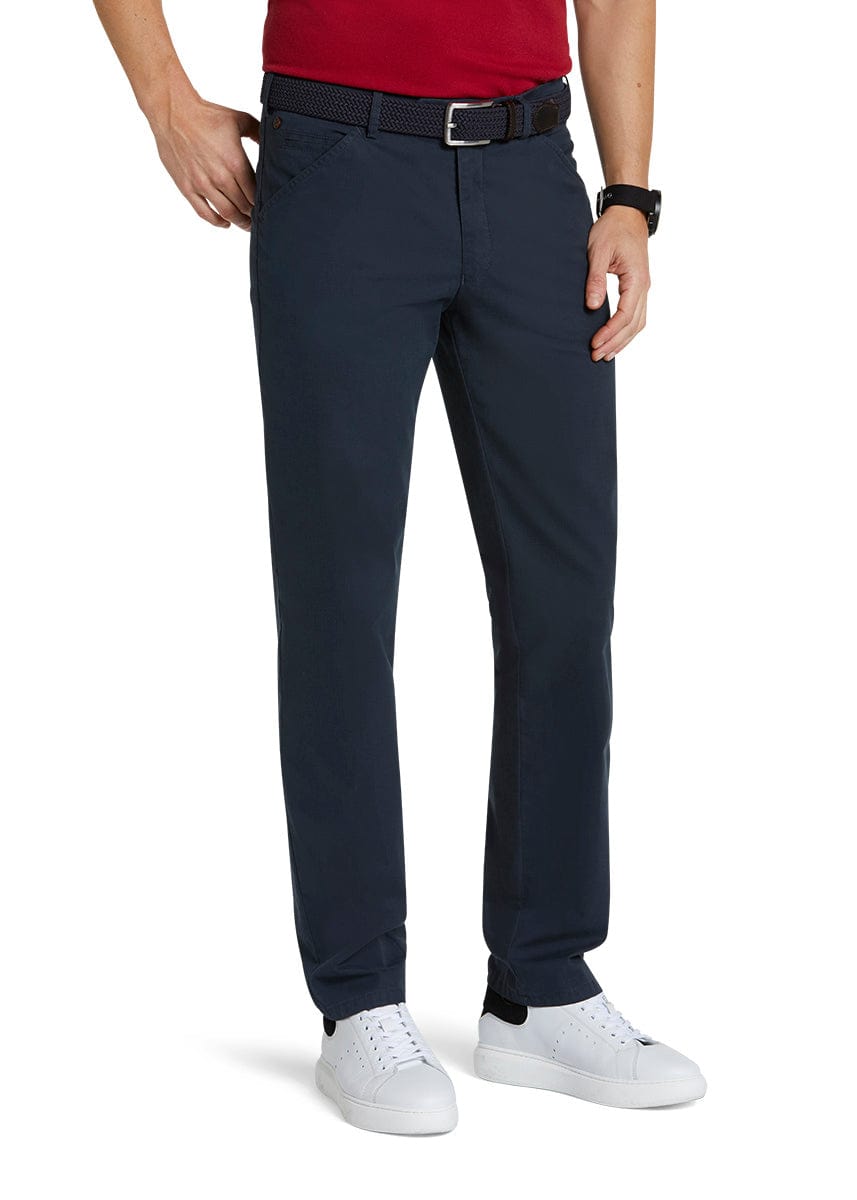 Meyer Chicago Micro-Structure Stretch Chino Trousers - Navy