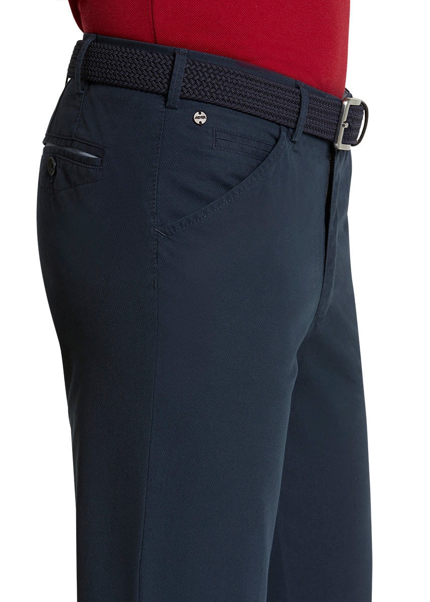 Meyer Chicago Micro-Structure Stretch Chino Trousers - Navy