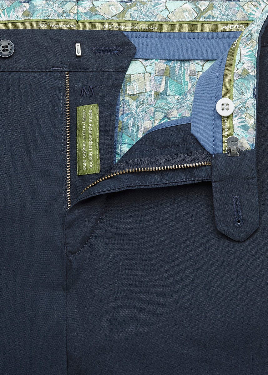 Meyer Chicago Micro-Structure Stretch Chino Trousers - Navy