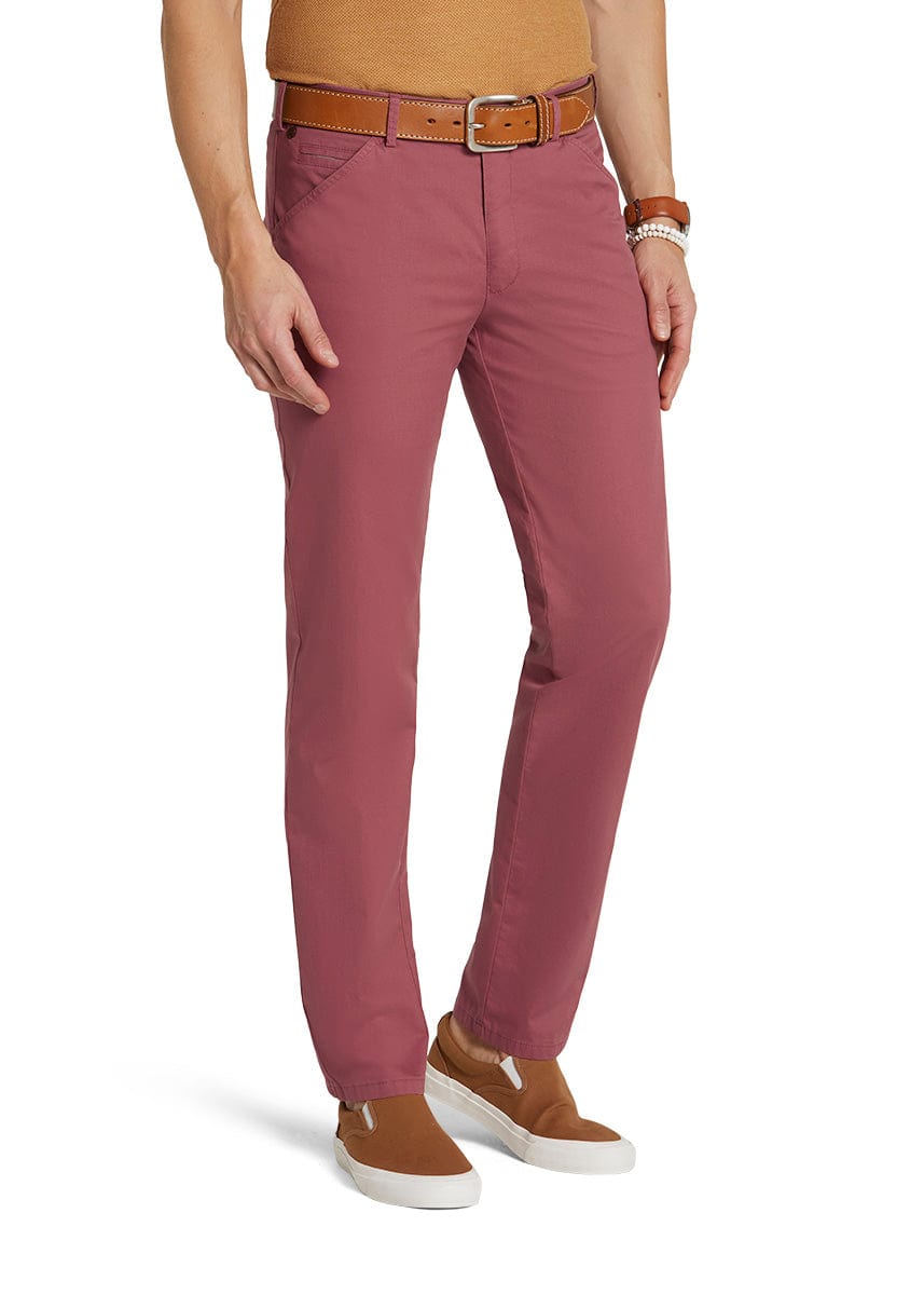 Meyer Chicago Micro-Structure Stretch Chino Trousers - Raspberry