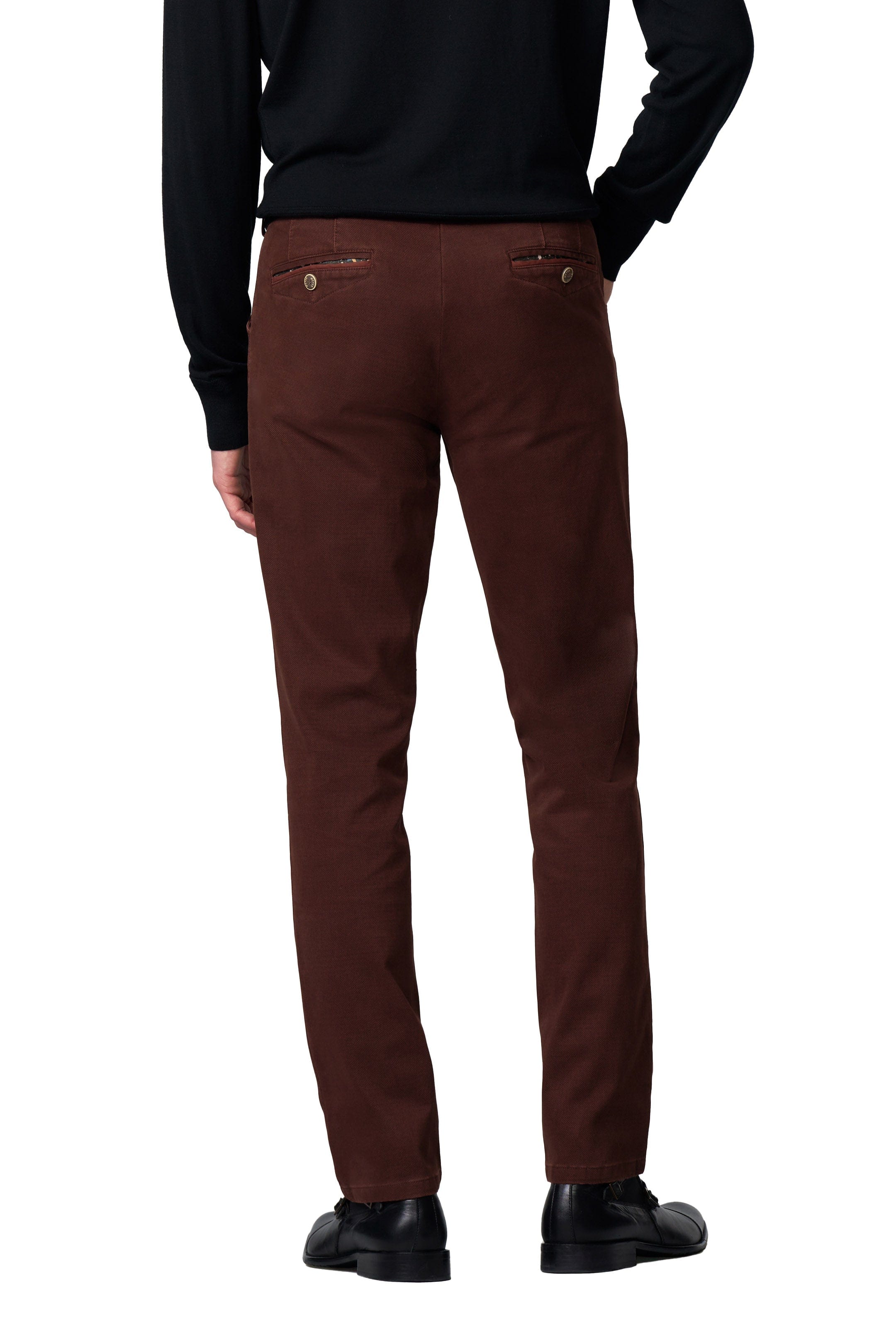Meyer Chicago Micro Texture Cotton Stretch Chinos - Burgundy