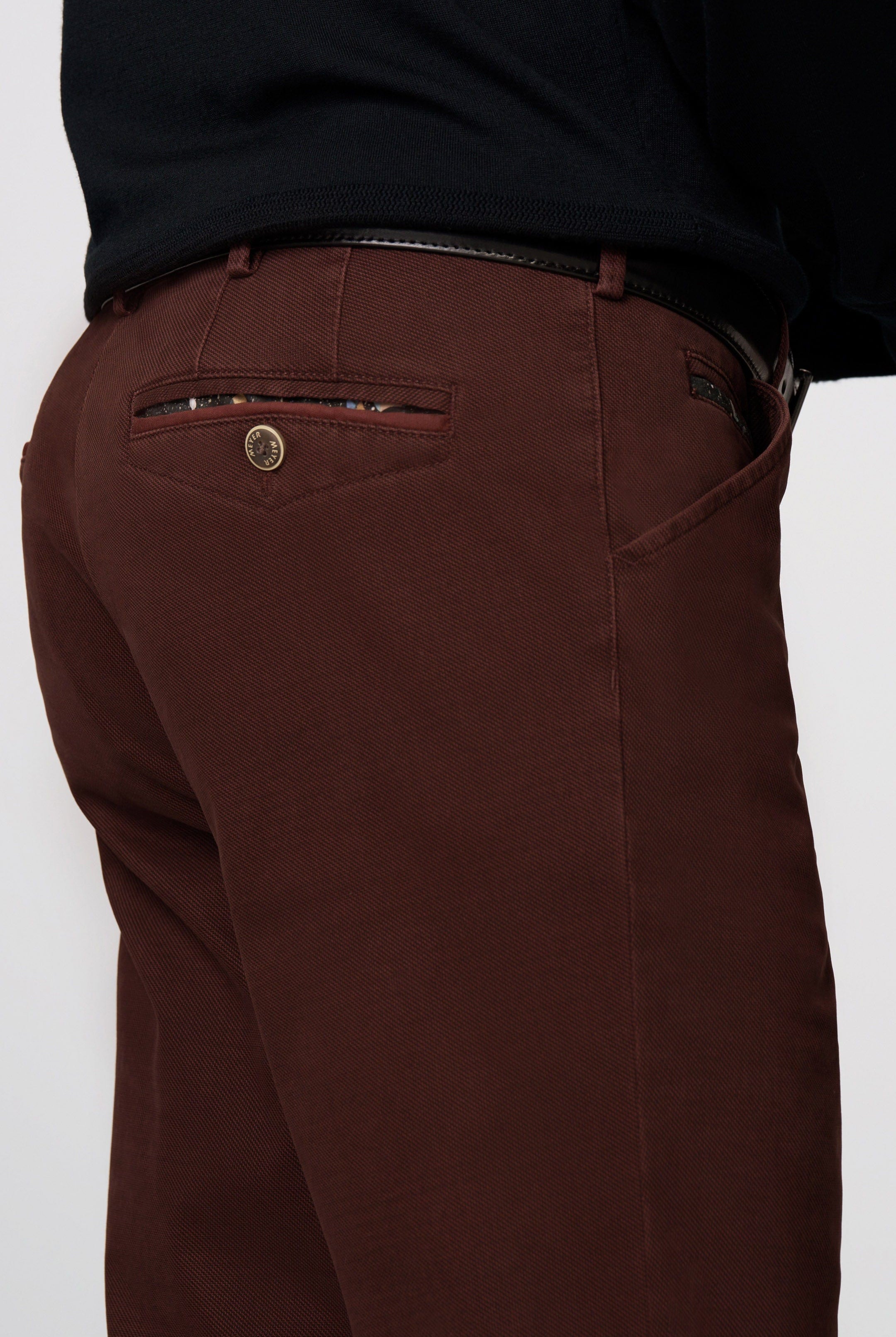 Meyer Chicago Micro Texture Cotton Stretch Chinos - Burgundy