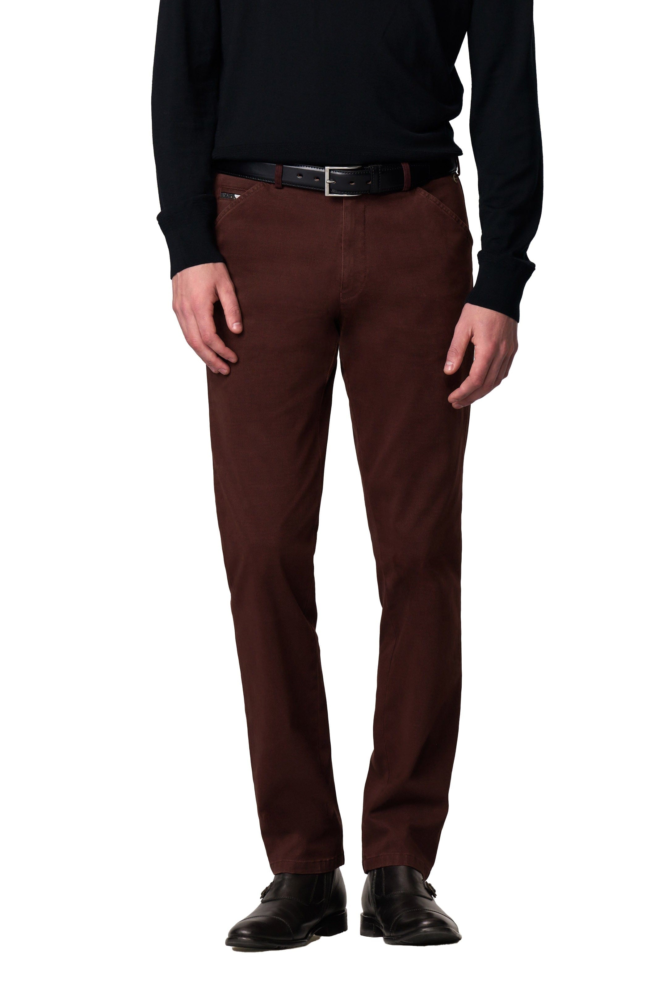 Meyer Chicago Micro Texture Cotton Stretch Chinos - Burgundy