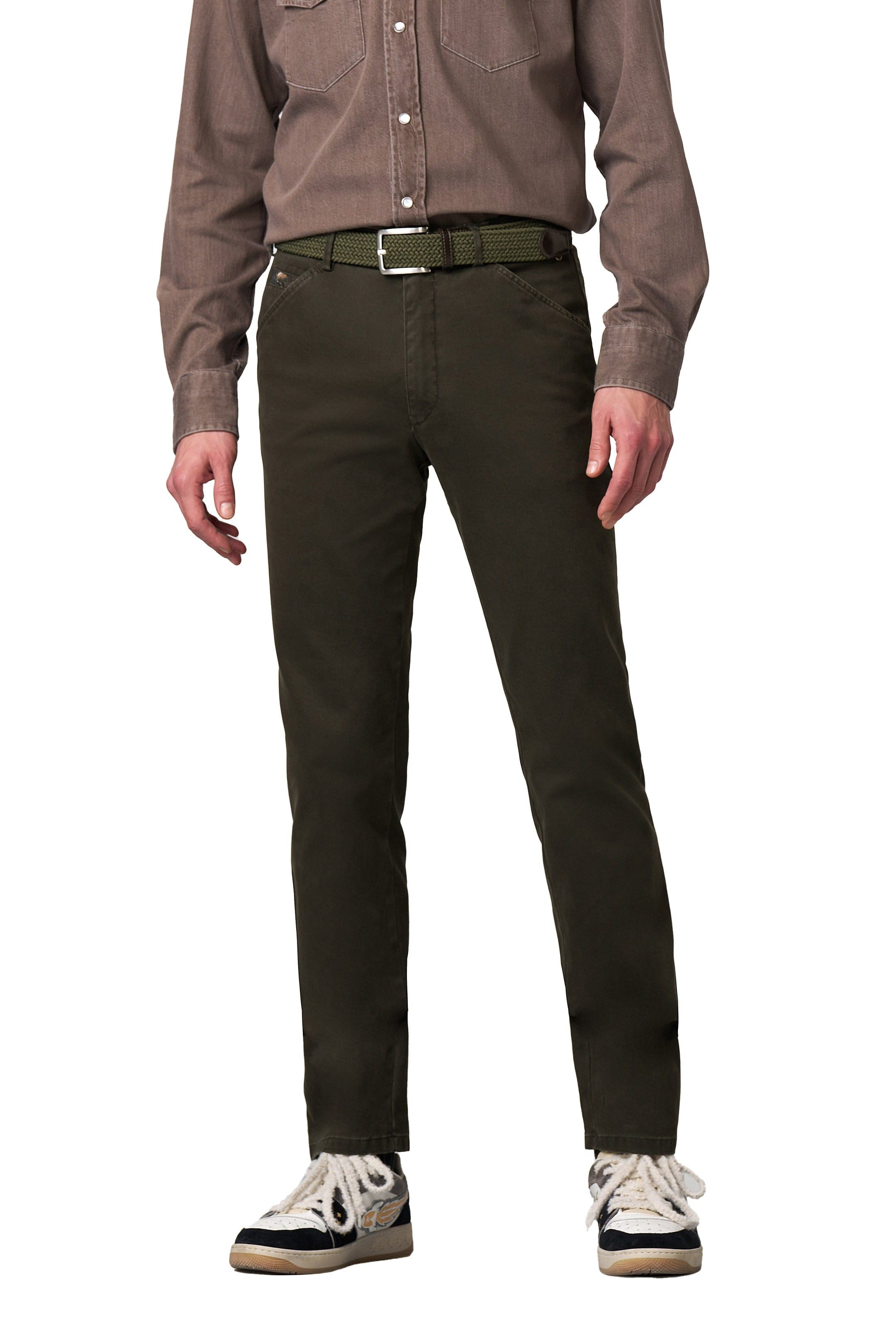 Meyer Chicago Micro Texture Cotton Stretch Chinos - Dark Olive