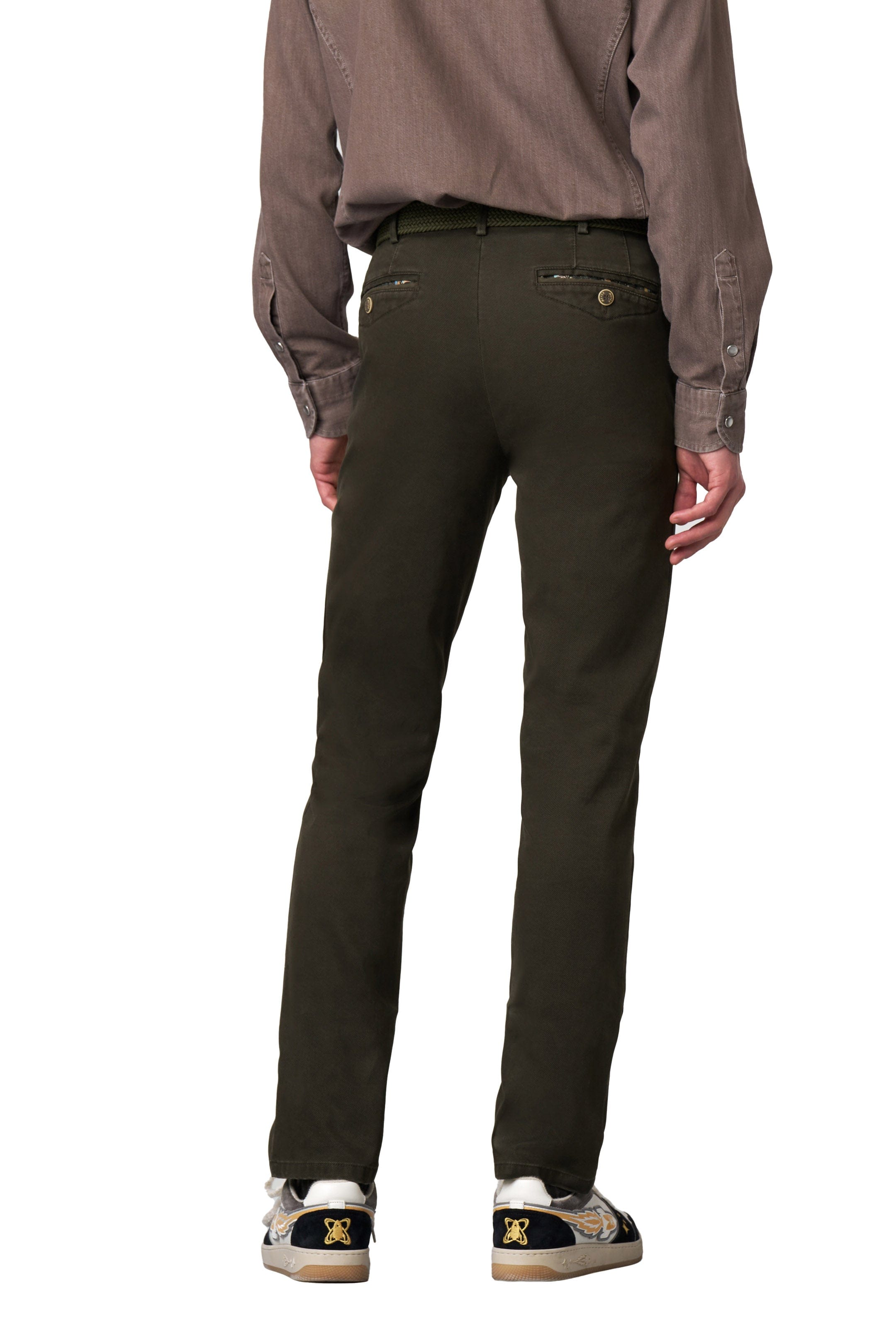 Meyer Chicago Micro Texture Cotton Stretch Chinos - Dark Olive