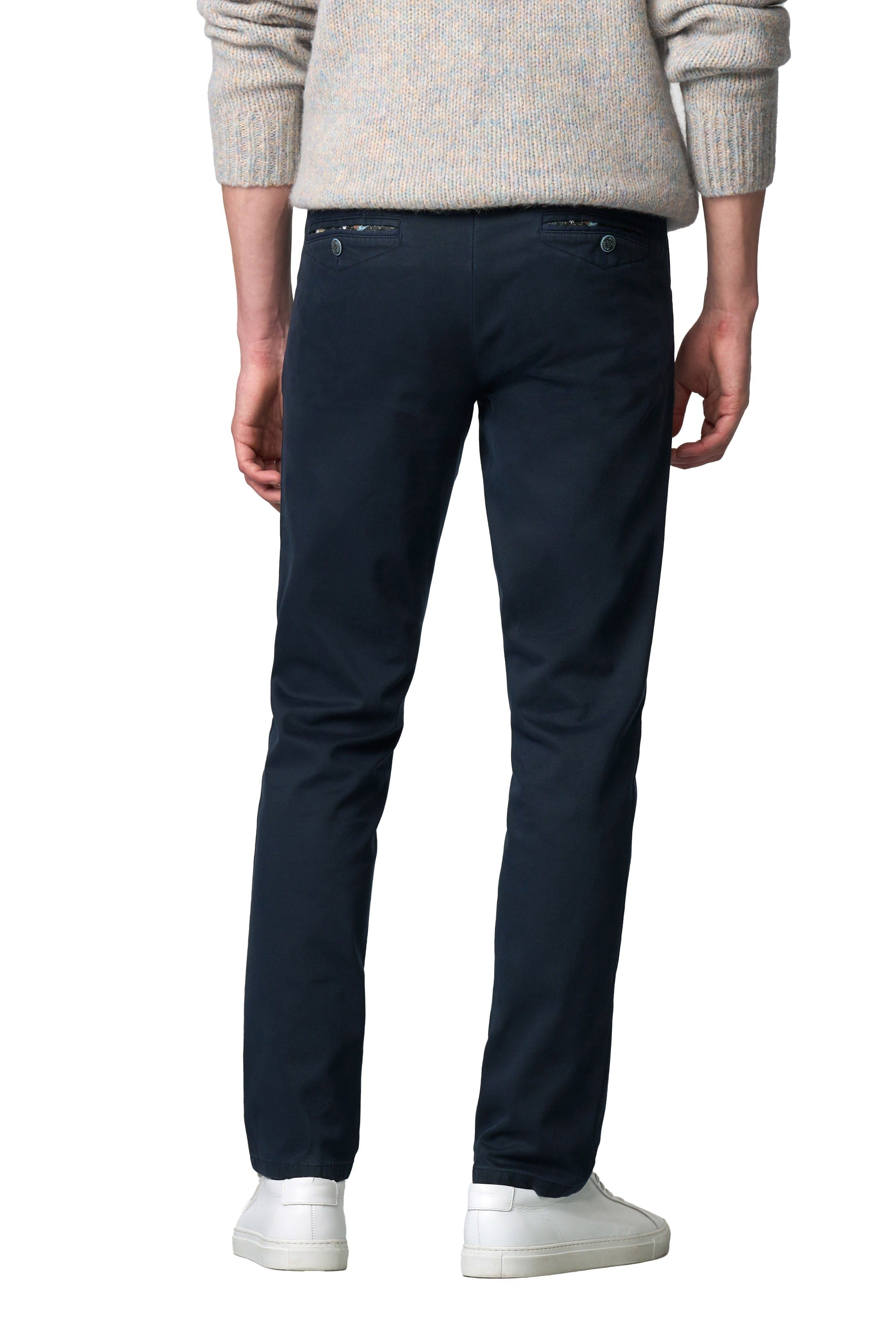 Meyer Chicago Micro Texture Cotton Stretch Chinos - Deep Navy