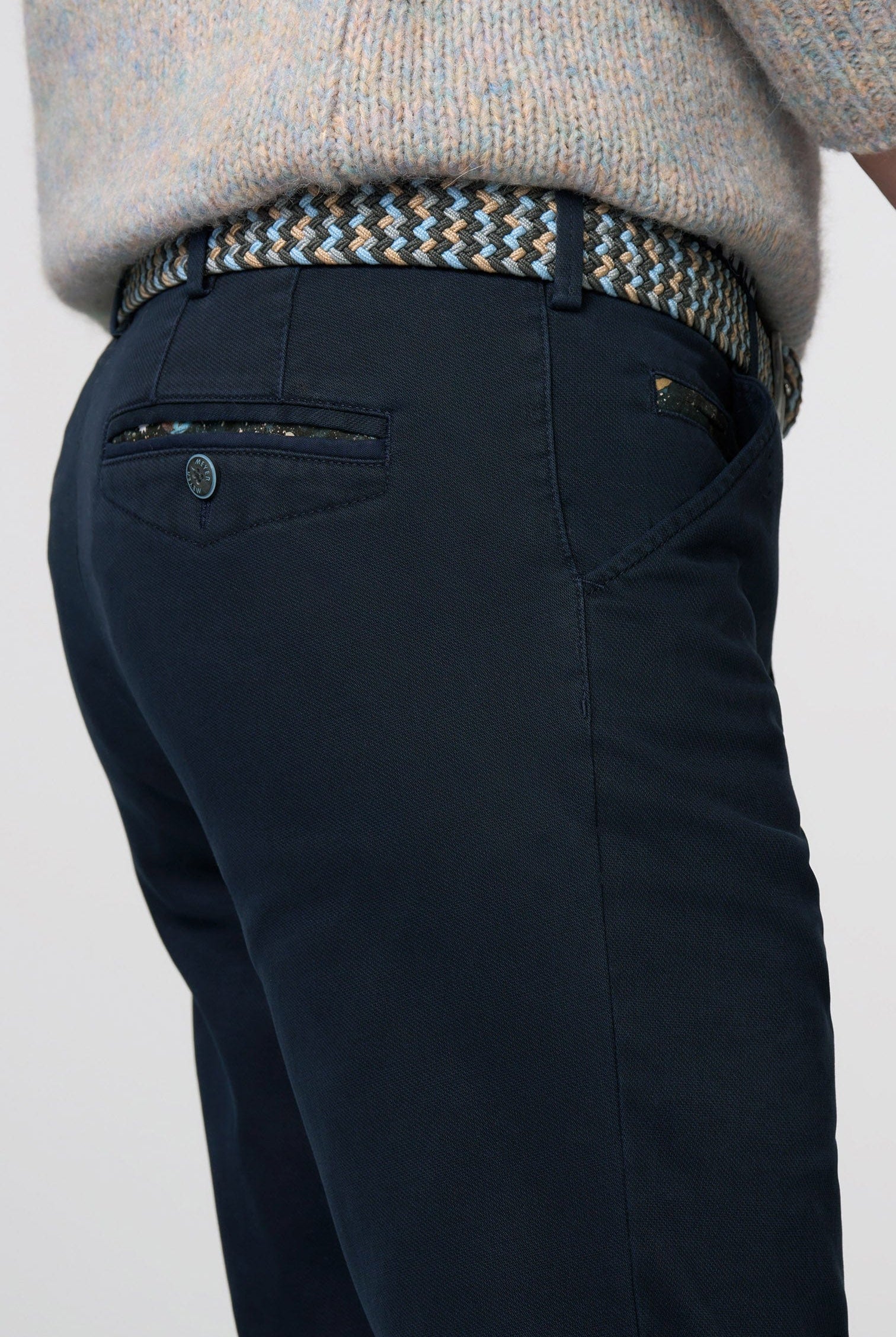 Meyer Chicago Micro Texture Cotton Stretch Chinos - Deep Navy