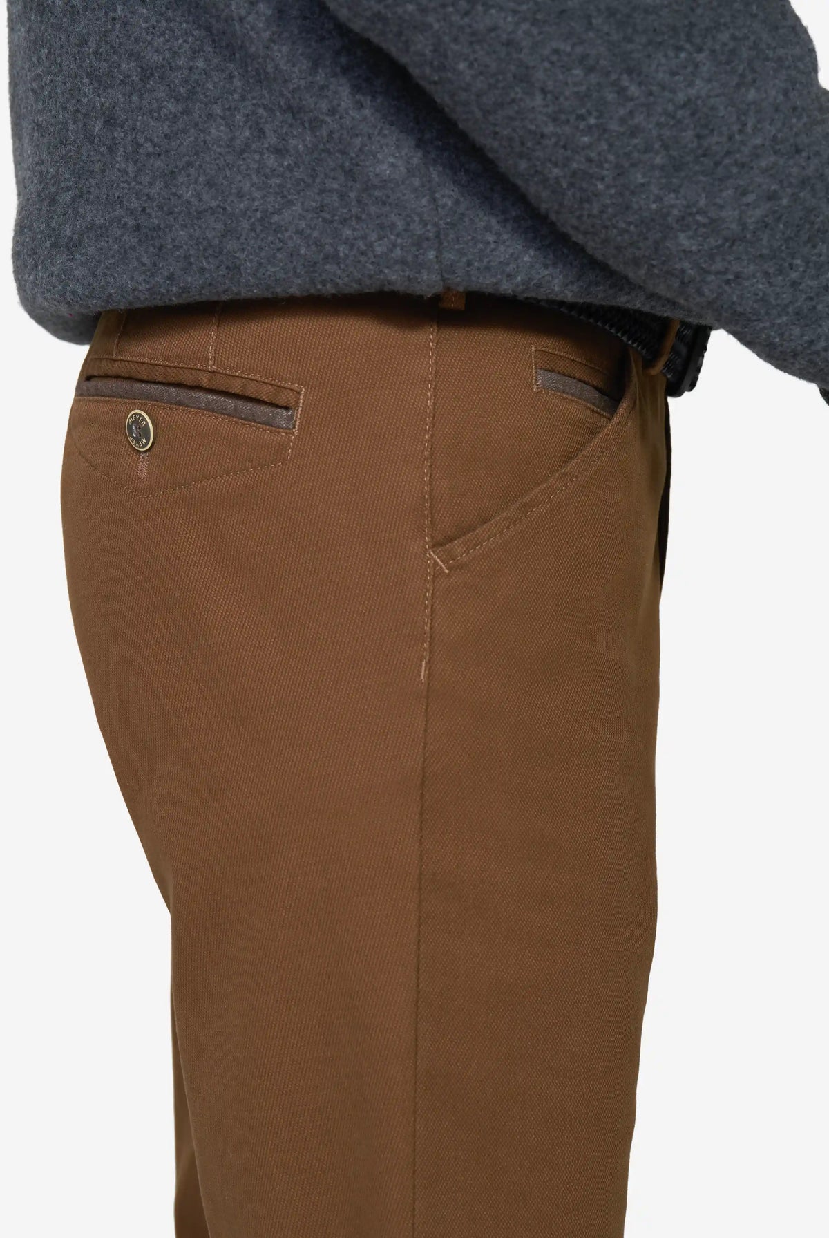 Meyer Chicago Stretch Micro Structure Chino Trousers - Caramel
