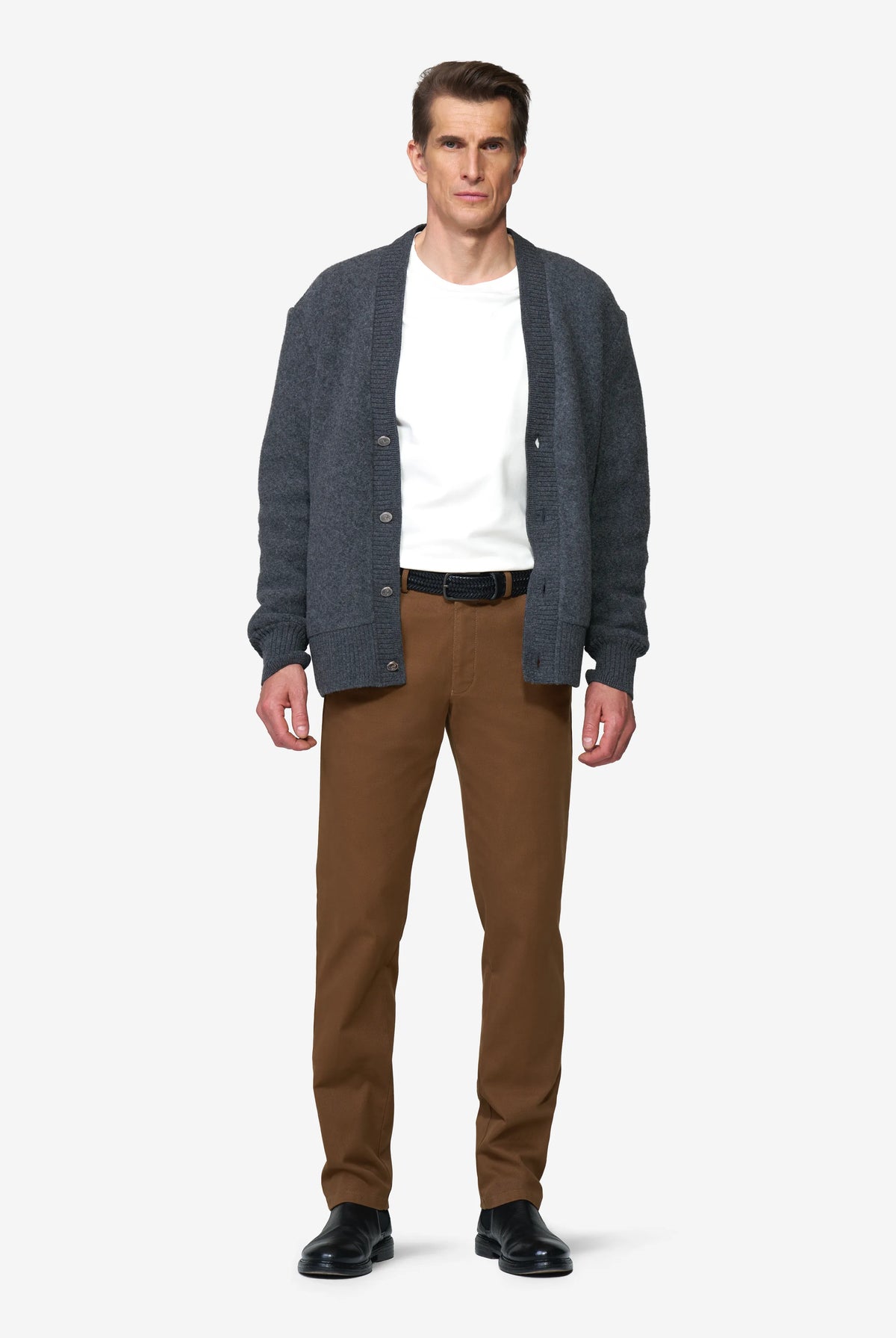 Meyer Chicago Stretch Micro Structure Chino Trousers - Caramel