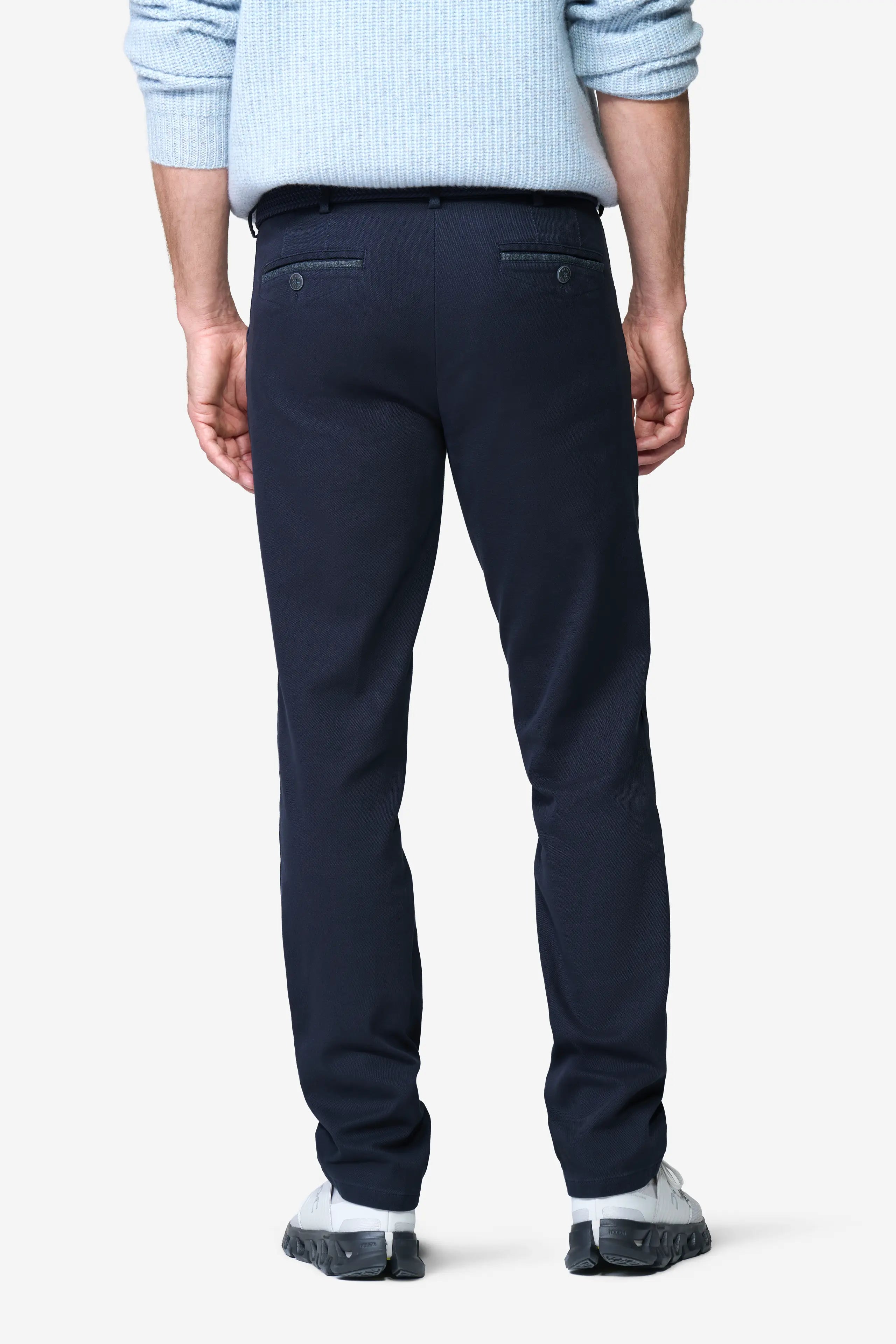 Meyer Chicago Stretch Micro Structure Chino Trousers - Navy