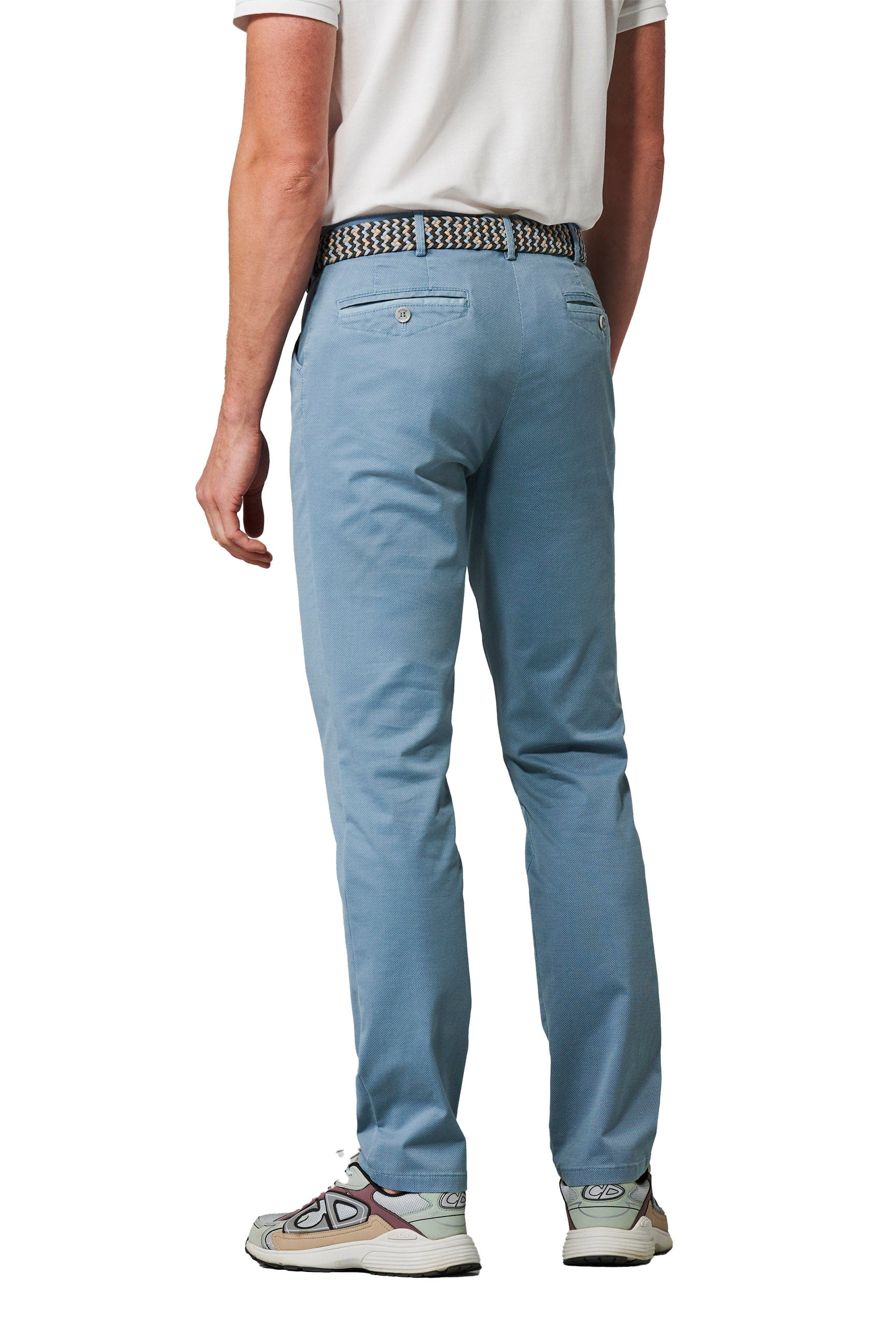 Meyer Chicago Two-Tone Cotton Stretch Chino Trousers - Blue