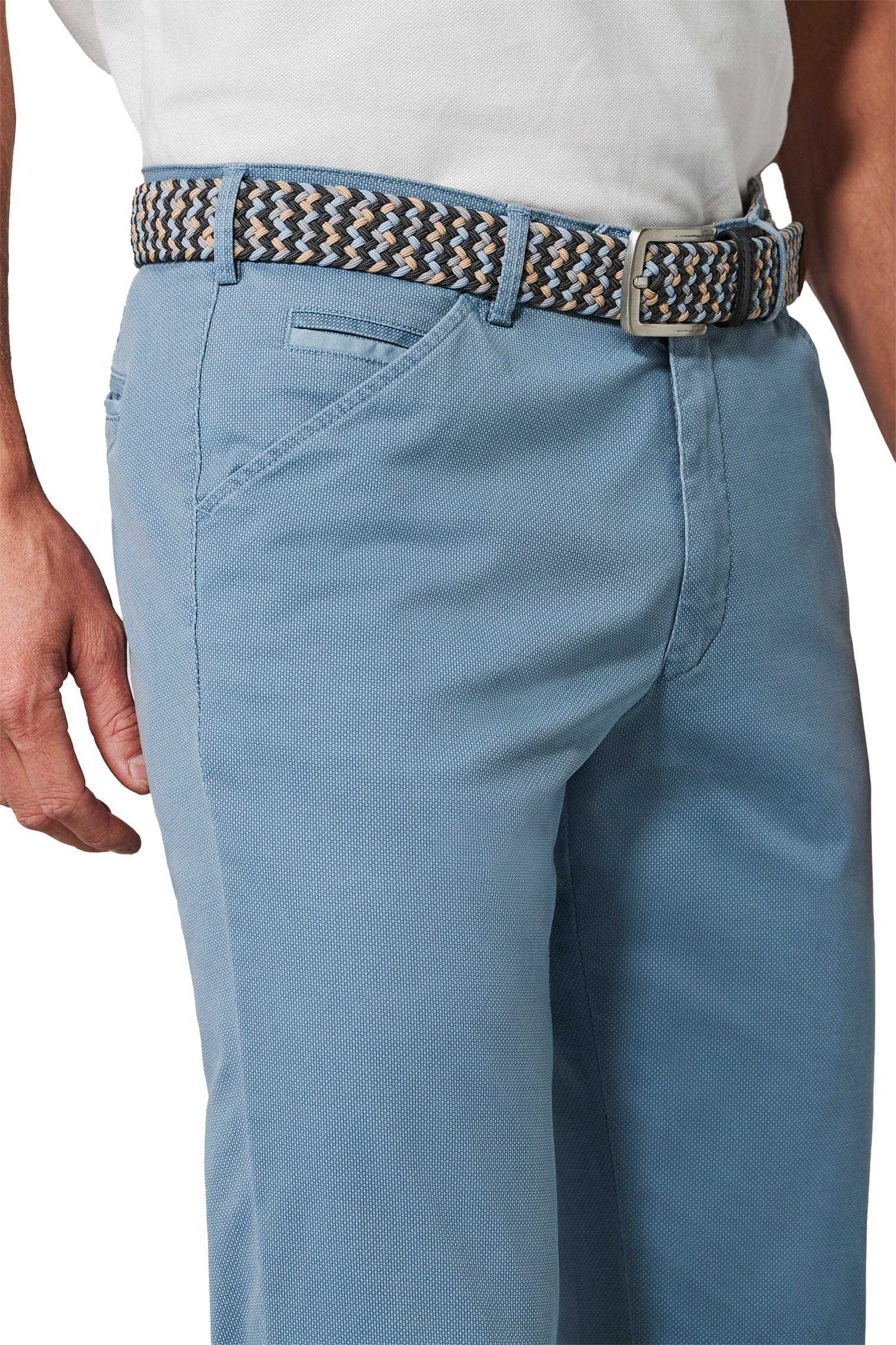 Meyer Chicago Two-Tone Cotton Stretch Chino Trousers - Blue