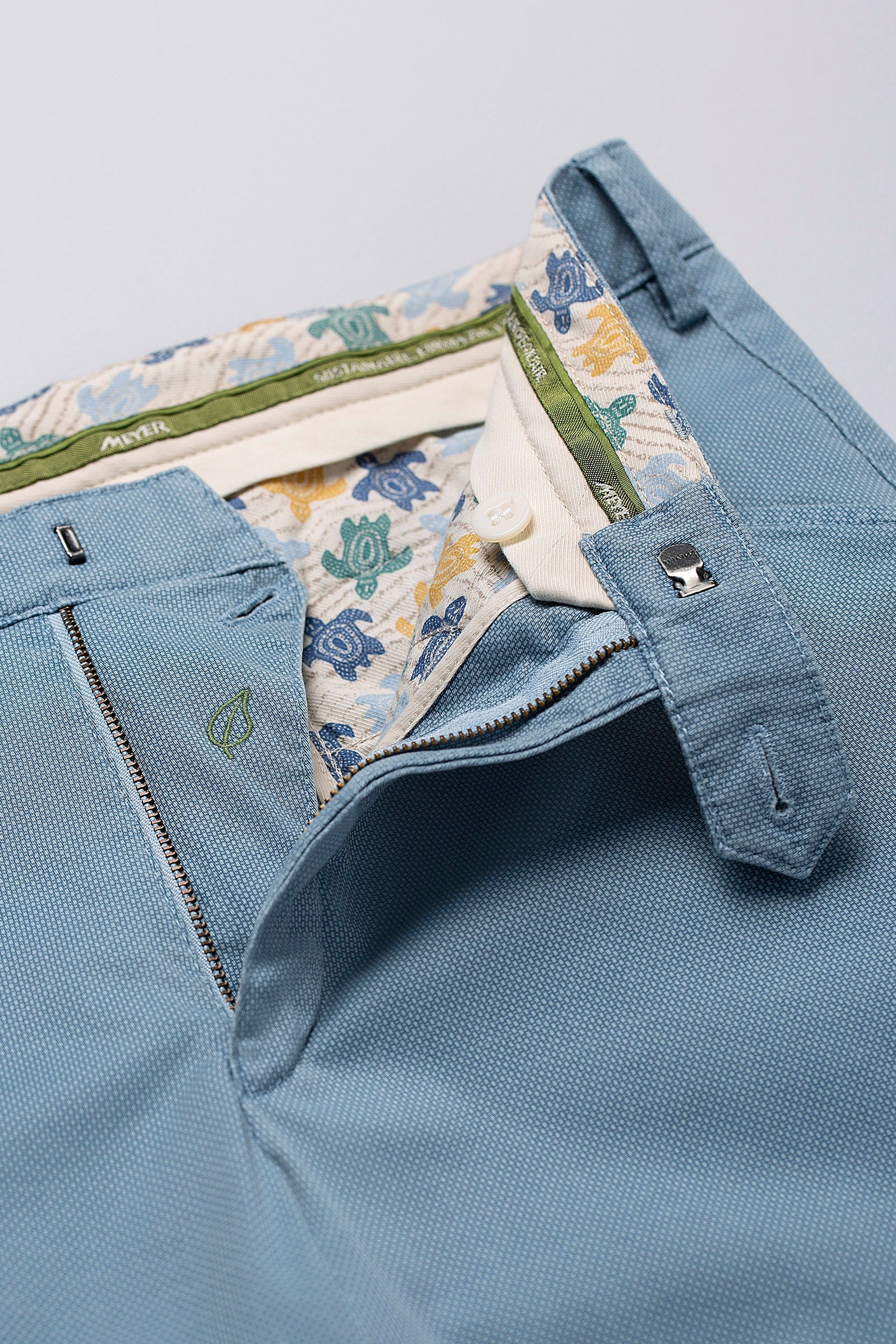 Meyer Chicago Two-Tone Cotton Stretch Chino Trousers - Blue