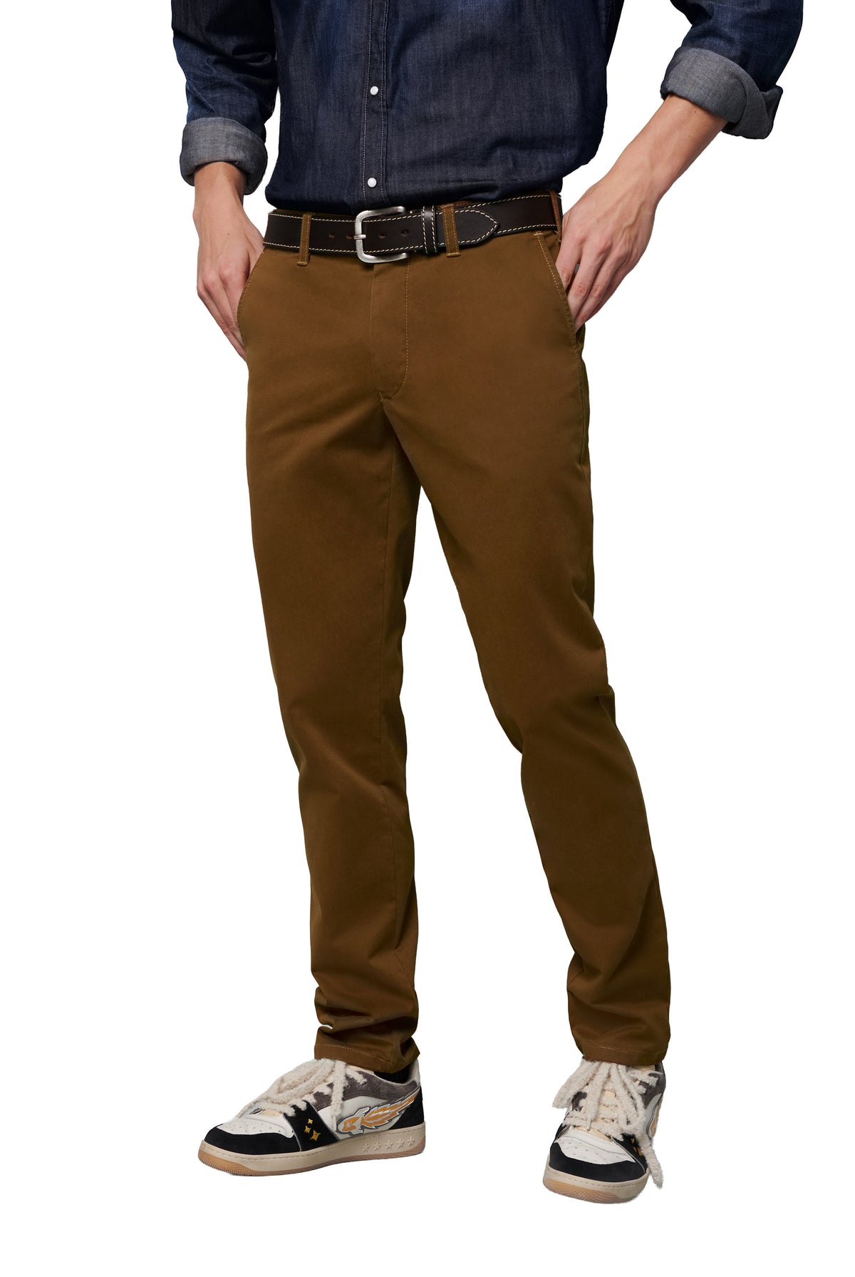 Meyer M5 Chino Cotton Stretch Chino Trousers - Caramel