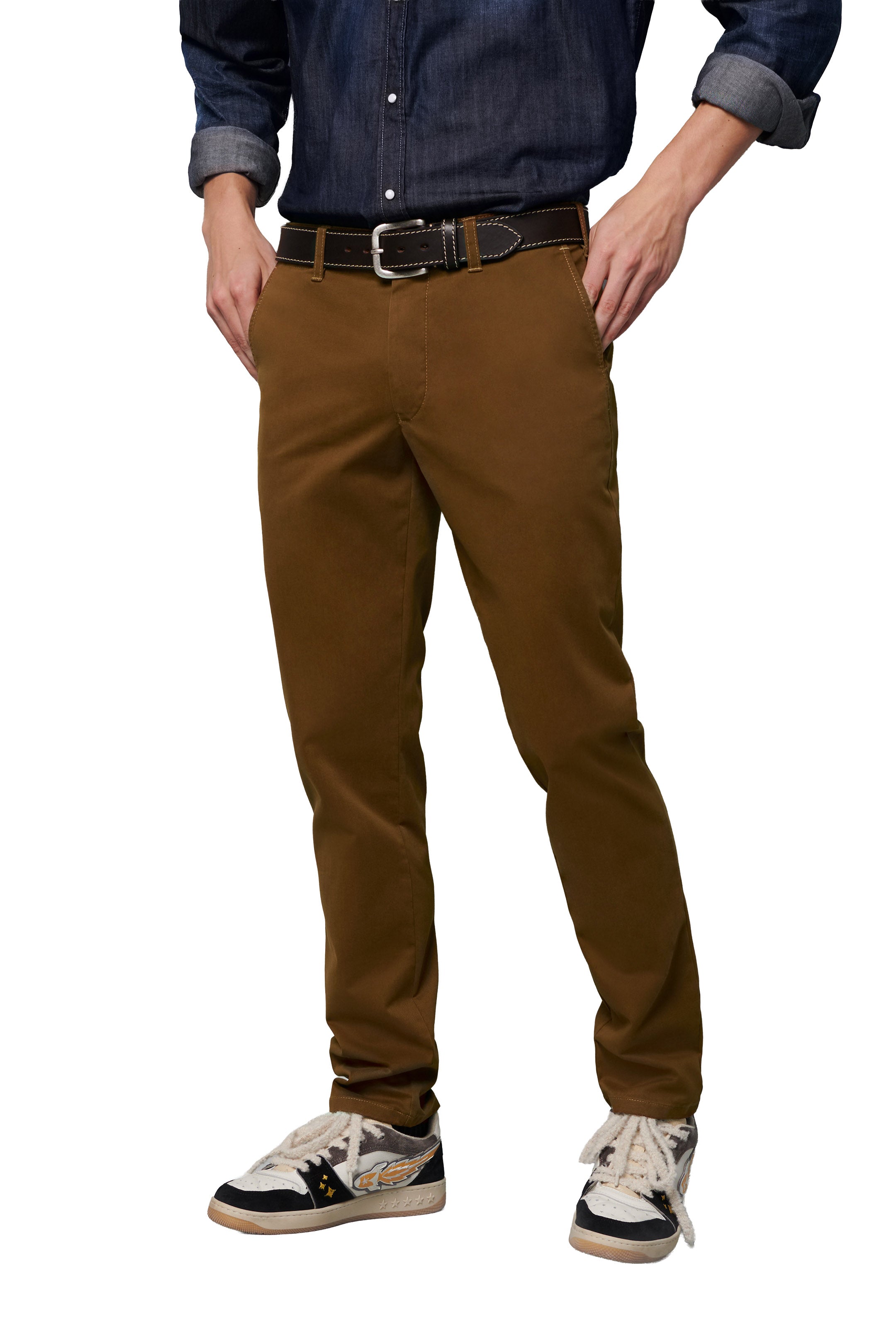 Meyer M5 Chino Cotton Stretch Chino Trousers - Caramel